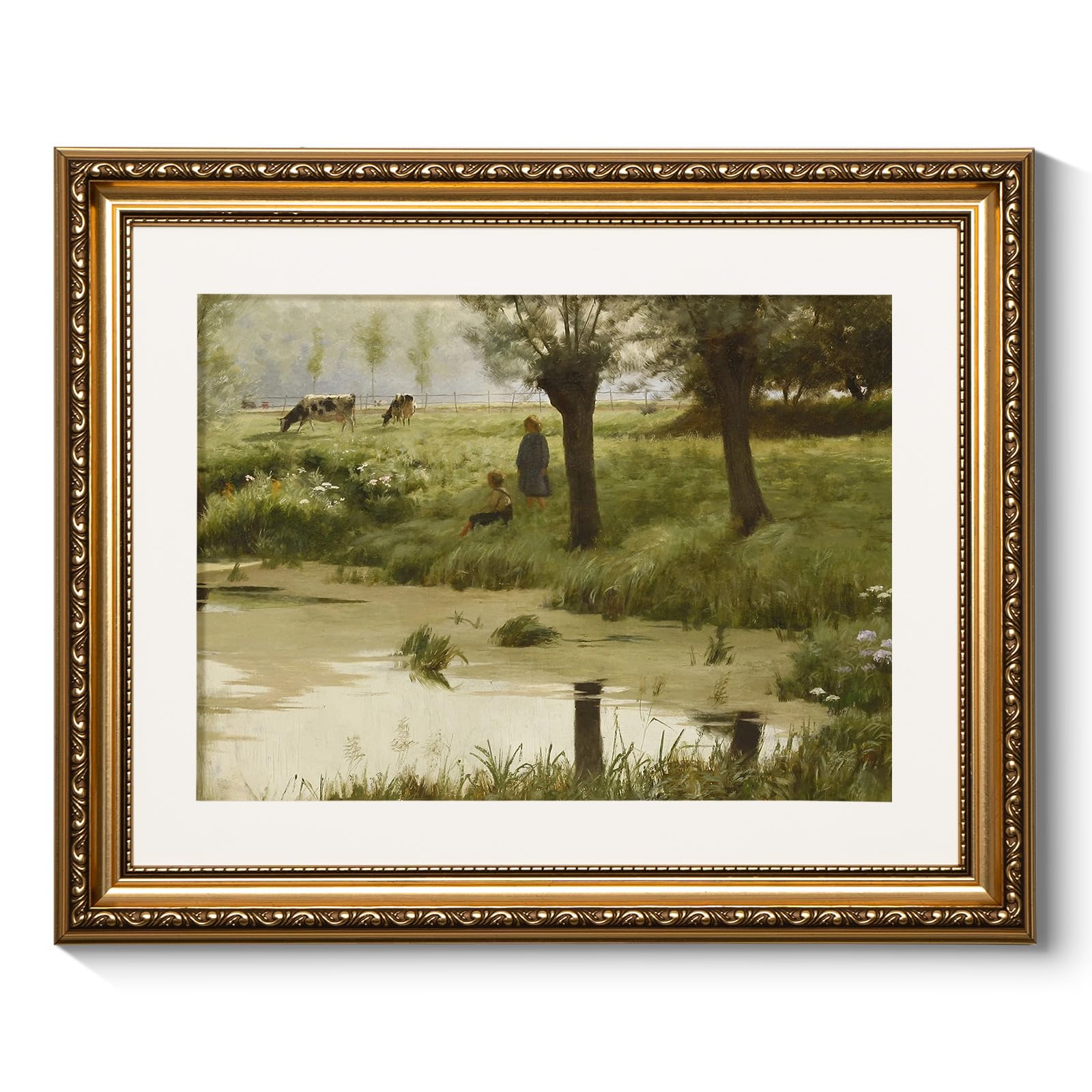 ARPEOTCY Vintage Gold Framed Wall Art, Classical Flying Butterflies Paintings, Canvas Prints Artwork with Antique Frame, Victori