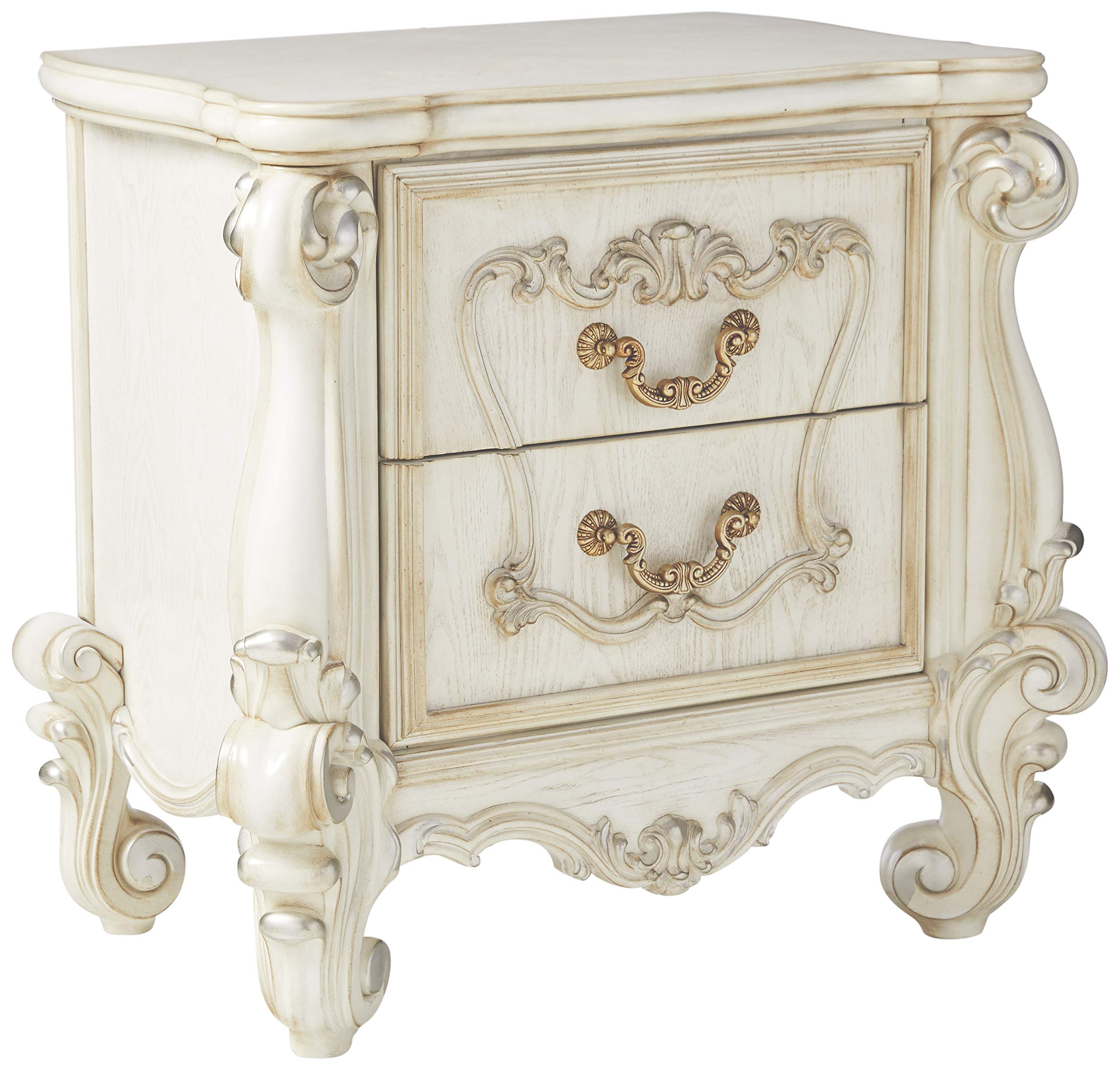 Acme Versailles 2 Drawer Nightstand in Bone and White