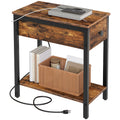 HOOBRO End Table with Charging Station, Narrow Side Table, Small Nightstand, Bedside Tables with Drawer and Storage Shelves, for