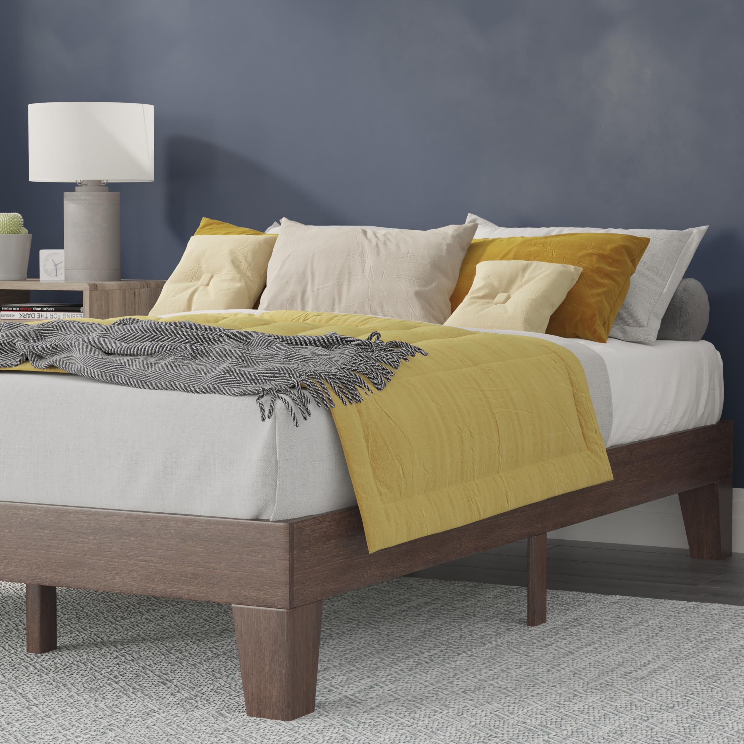 Flash Furniture Evelyn Wooden Platform Bed - Walnut Finish - Full - Wooden Slat Support - No Box Spring Required - Easy Assembly