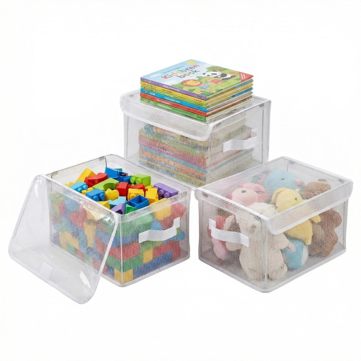 Blovzbloom 3 Pack Clear Storage Bins with Lids, Foldable Toy Organizer Bins PVC Transparent Storage Box for Toys, Clothes, Towel