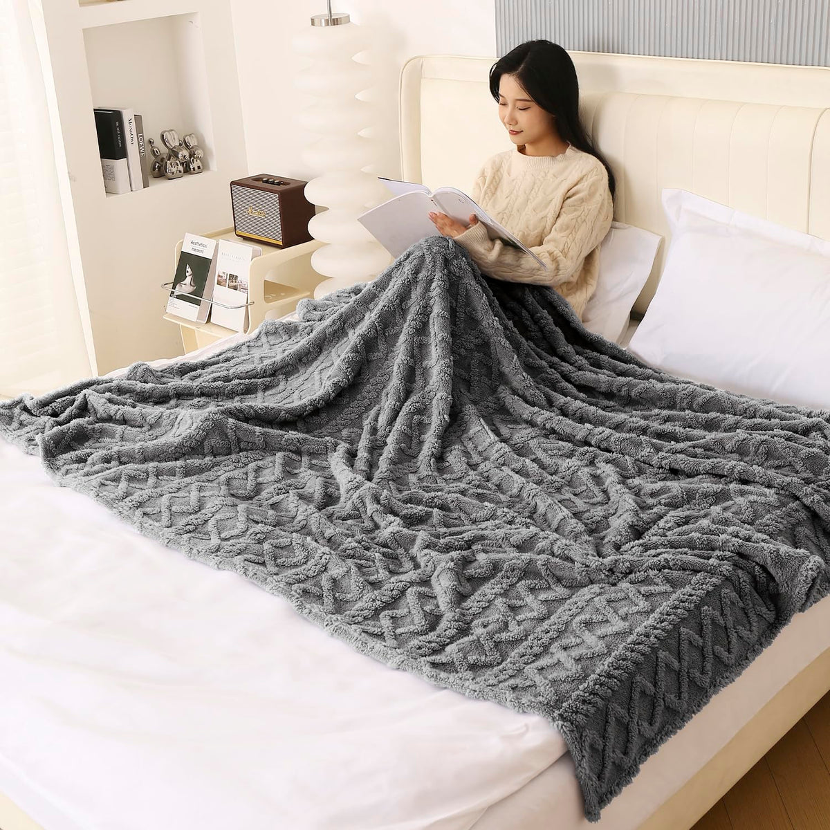 HOKIPO Fleece AC Throw Blanket Double Bed Queen, 200X230 Cm / 6.5X7.5 Feet, Dark Grey (AR5743DGRY)