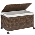 HOOBRO Storage Basket with Lid, 42.3 Gallon (160 L) Woven Storage Bin with Wheels, Wicker Basket with Handles, Foldable, Removab