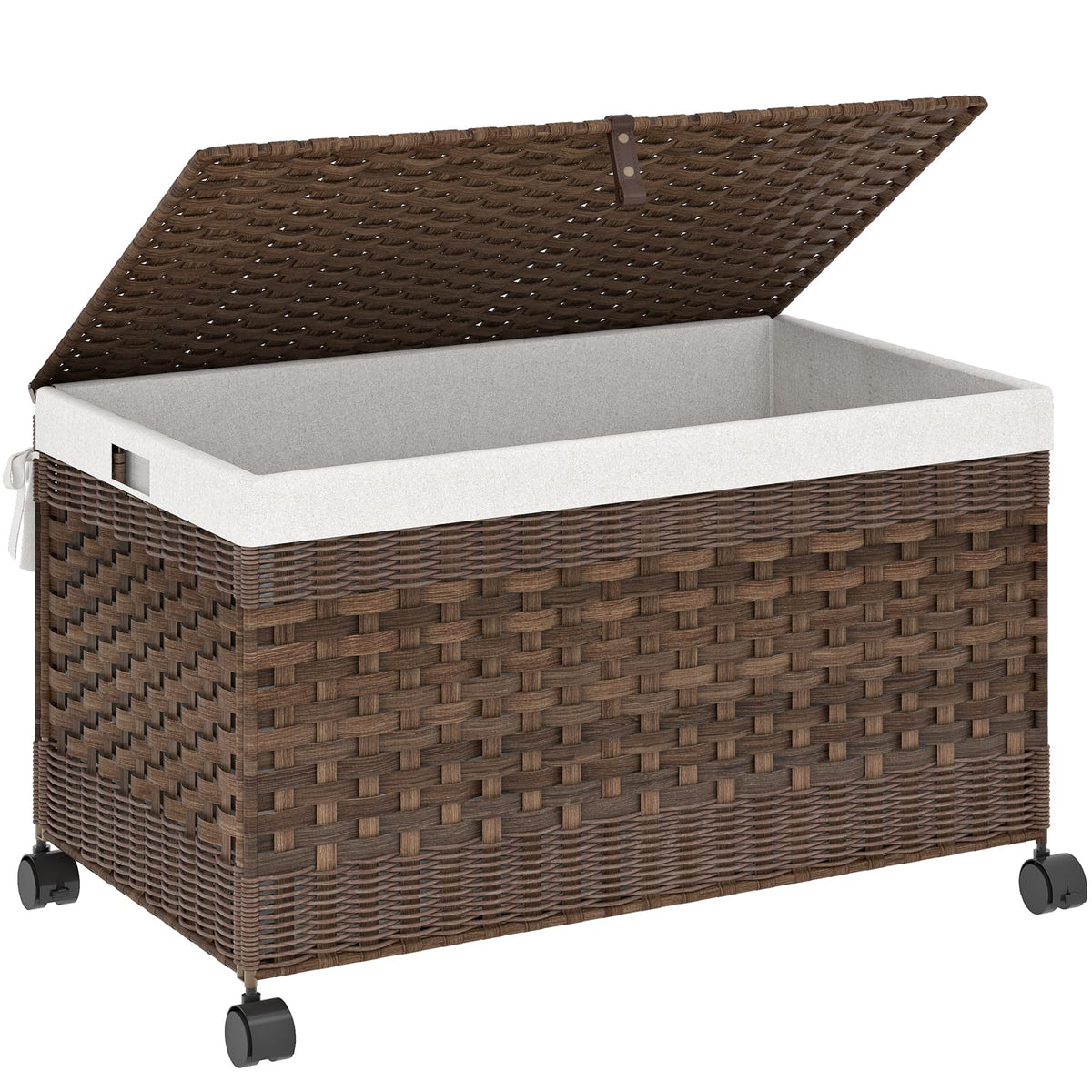HOOBRO Storage Basket with Lid, 42.3 Gallon (160 L) Woven Storage Bin with Wheels, Wicker Basket with Handles, Foldable, Removab