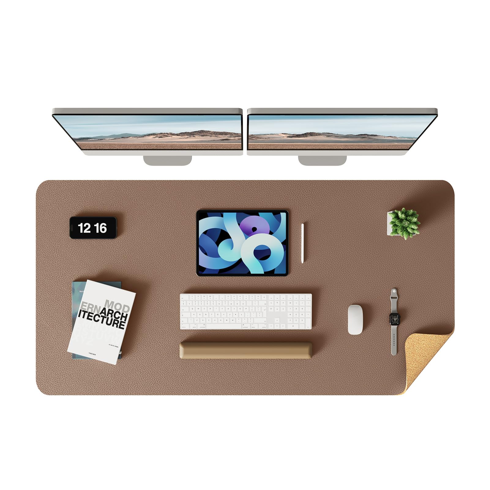 Ysagi Double-Sided Desk Pad, Leather Desk Mat, Eco Cork Desk Pad Protector,Large Mouse Pad,Waterproof Desk Blotter For Office/Ho