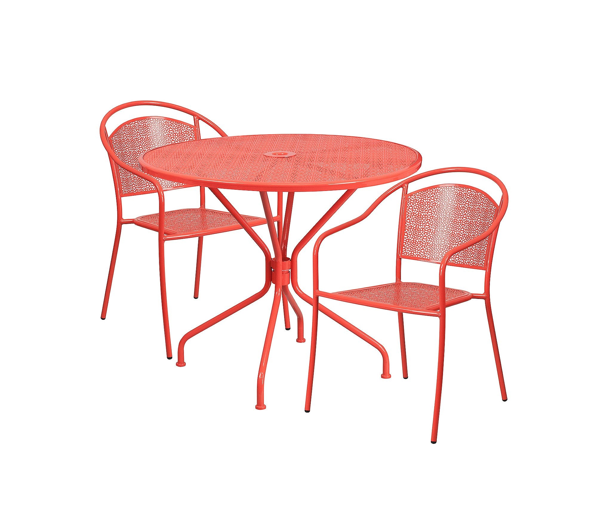 Flash Furniture Oia Commercial Grade 35.25" Round Coral Indoor-Outdoor Steel Patio Table Set With 4 Round Back Chairs
