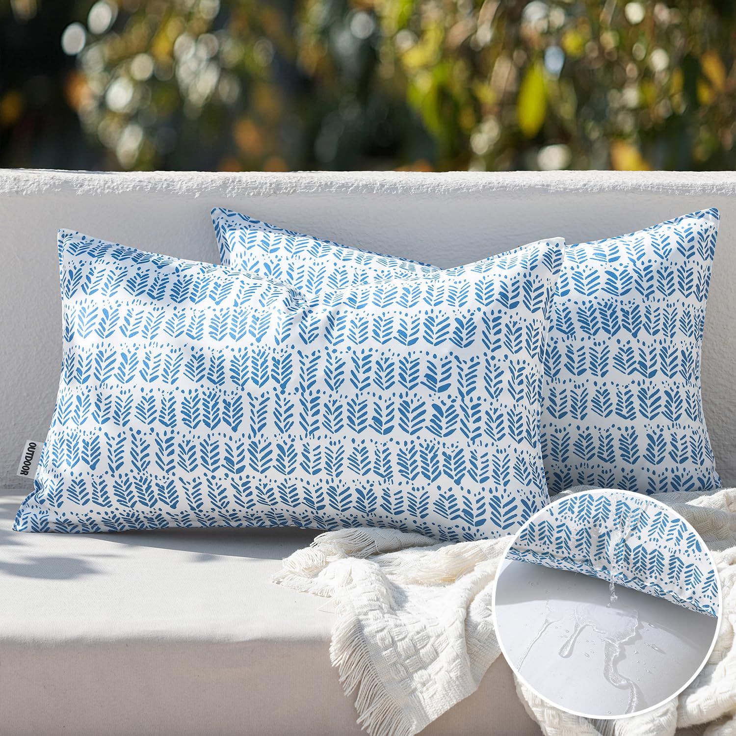 Miulee Outdoor Lumbar Pillows With Inserts Set Of 2 Patio Waterproof Fade Resistant Fluffy Throw Pillows Decorative Garden Sprin