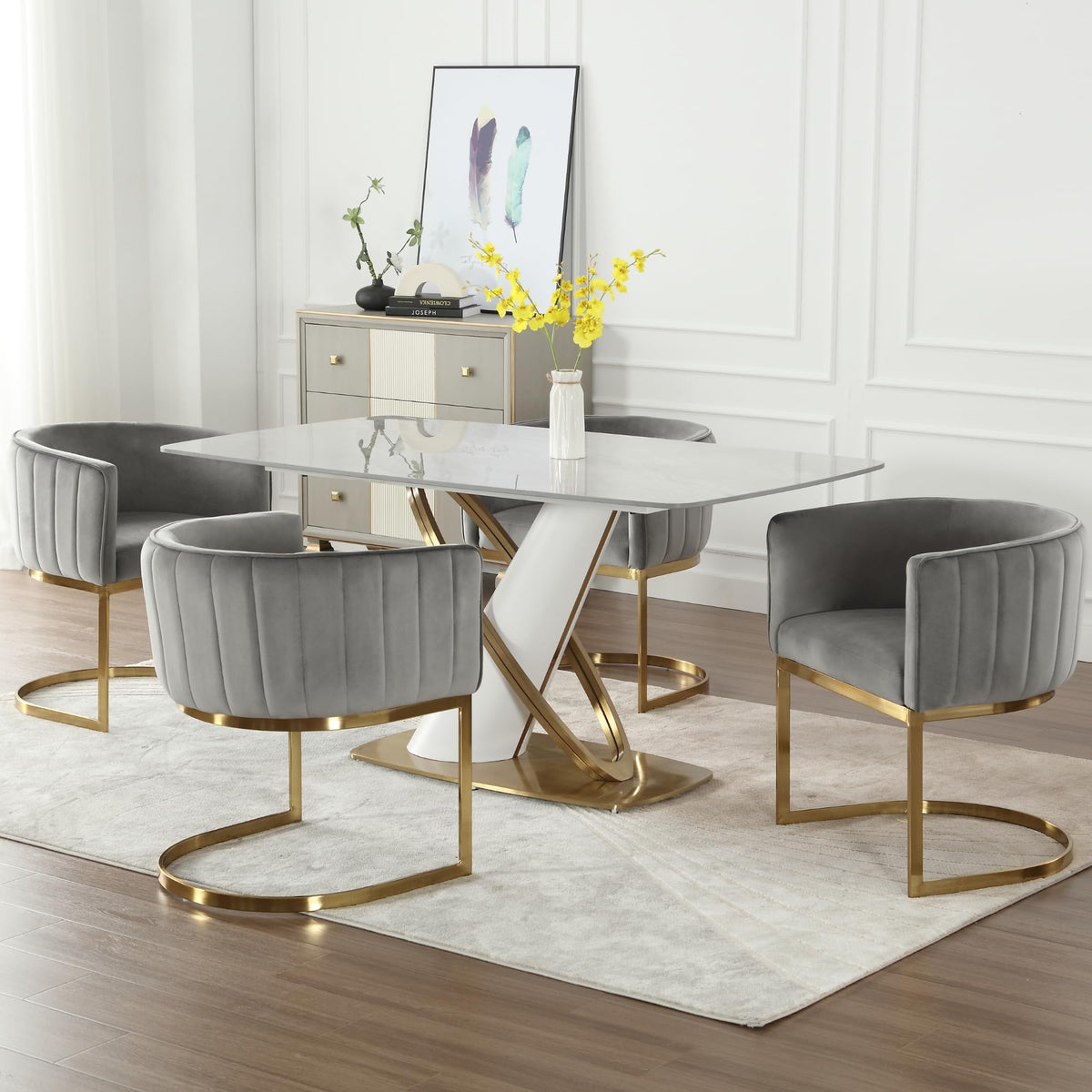 Janoray Modern Dining Chairs Set Of 4, Contemporary Velvet Kitchen & Living Room Chairs With Metal Frame Comfy Upholstered Side