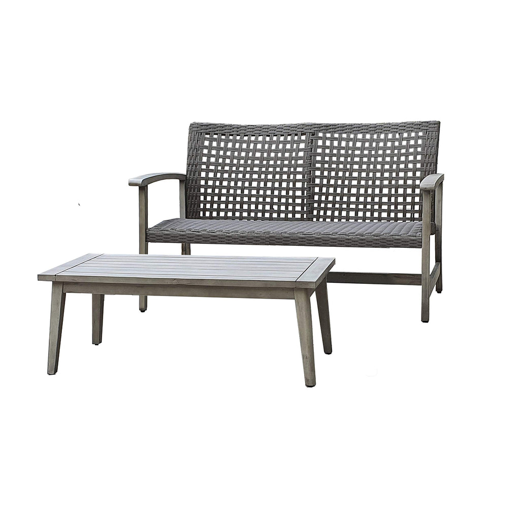 Dukap Monterosso 2 Piece Patio Sofa Seating Set And Table, Outdoor Conversation Seats With Weather And Water Resistance, Spacious Porch Furniture For Ultimate Comfort, Light Grey