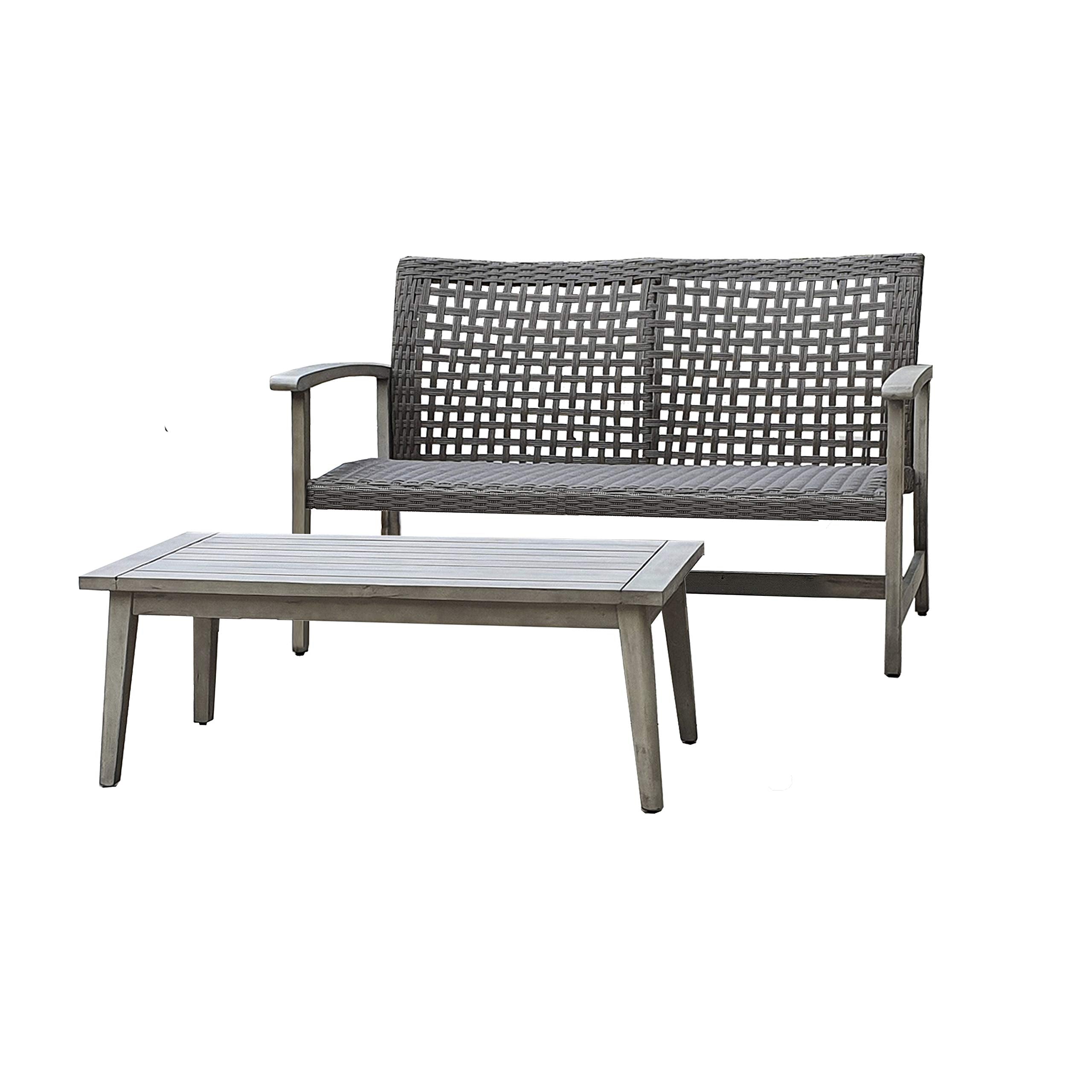 Dukap Monterosso 2 Piece Patio Sofa Seating Set And Table, Outdoor Conversation Seats With Weather And Water Resistance, Spacious Porch Furniture For Ultimate Comfort, Light Grey