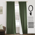 PANELSBURG 102 Inch Length Olive Green 100% Blackout Back Tab/Rod Pocket Thermal Insulated Linen Curtains Set 2 Panels