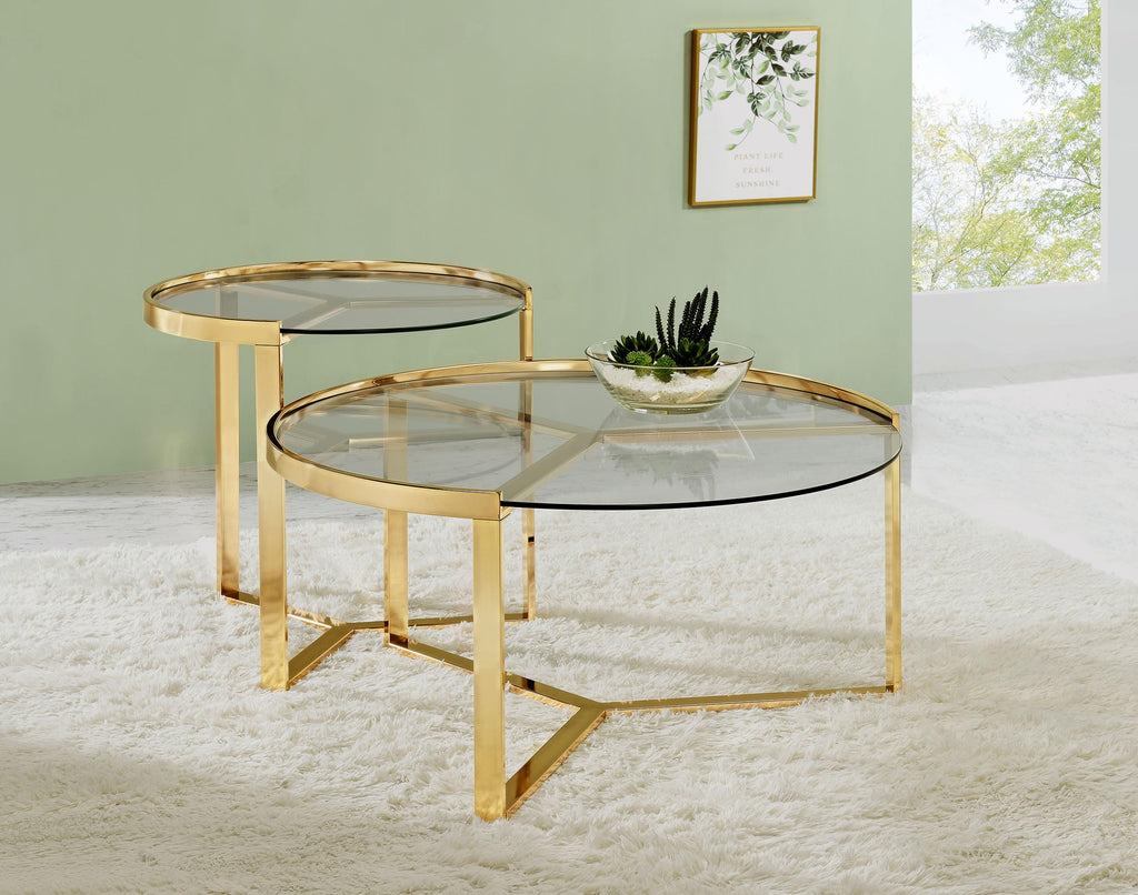 Coaster Home Furnishings Delia 2-Piece Round Glass Top Nesting Coffee Table Gold