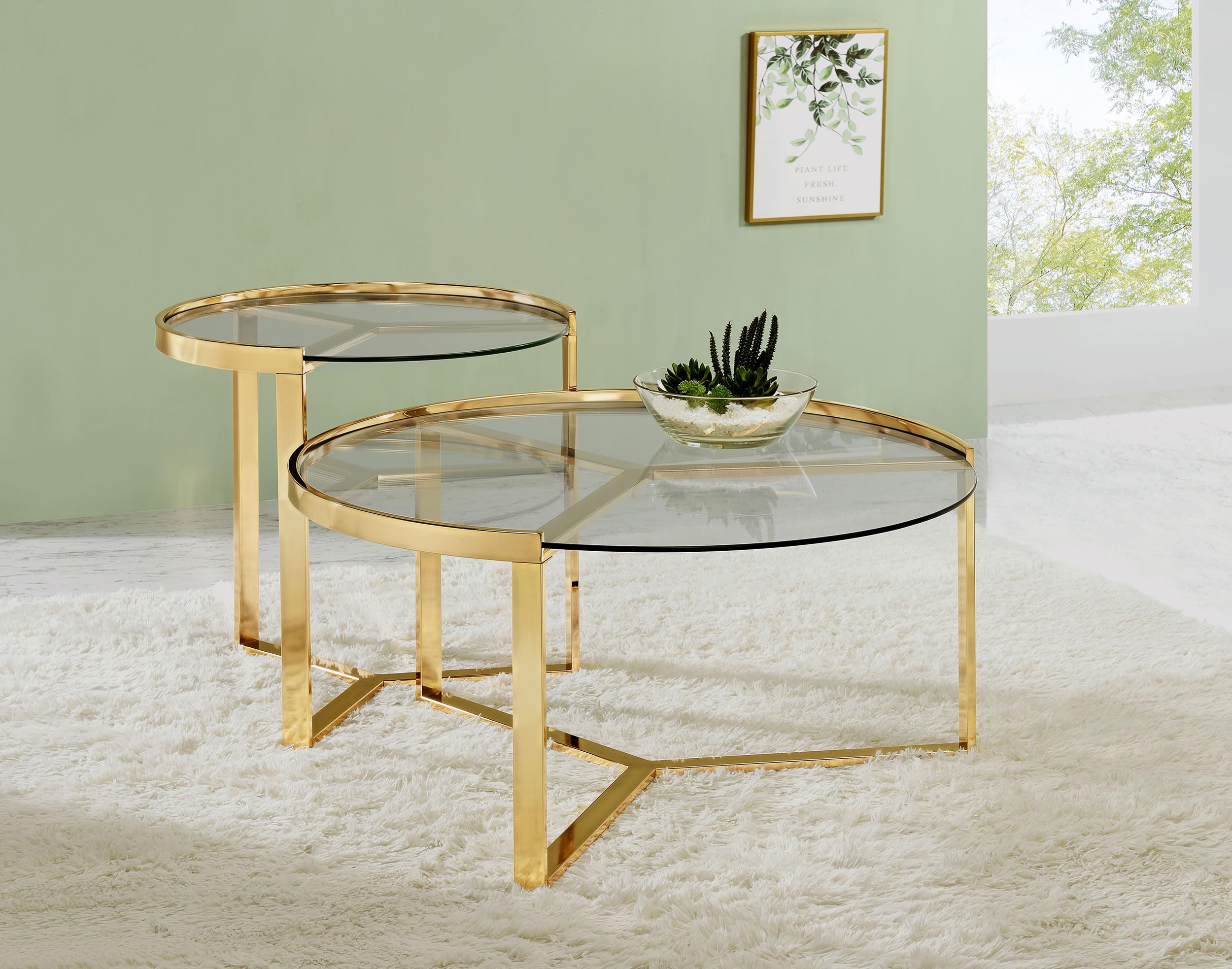 Coaster Home Furnishings Delia 2-Piece Round Glass Top Nesting Coffee Table Gold
