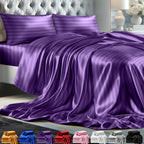 Decolure Striped Satin Sheets Set King 4Pc - Luxury Silk Feel Satin Sheets King - Elegant Silky Soft King Size Satin Bed Sheets
