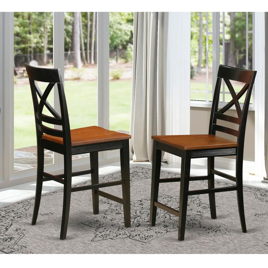 East West Furniture Quincy Counter Bar Stool-Pub Height Wooden Chairs, Set of 2, Black & Cherry