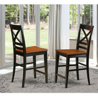 East West Furniture Quincy Counter Bar Stool-Pub Height Wooden Chairs, Set of 2, Black & Cherry