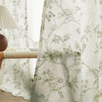 Lazzzy Linen Farmhouse Curtains Green Floral Curtains 63 Inch Length Back Tab Drapes For Living Room Bedroom Light Filtering Cou