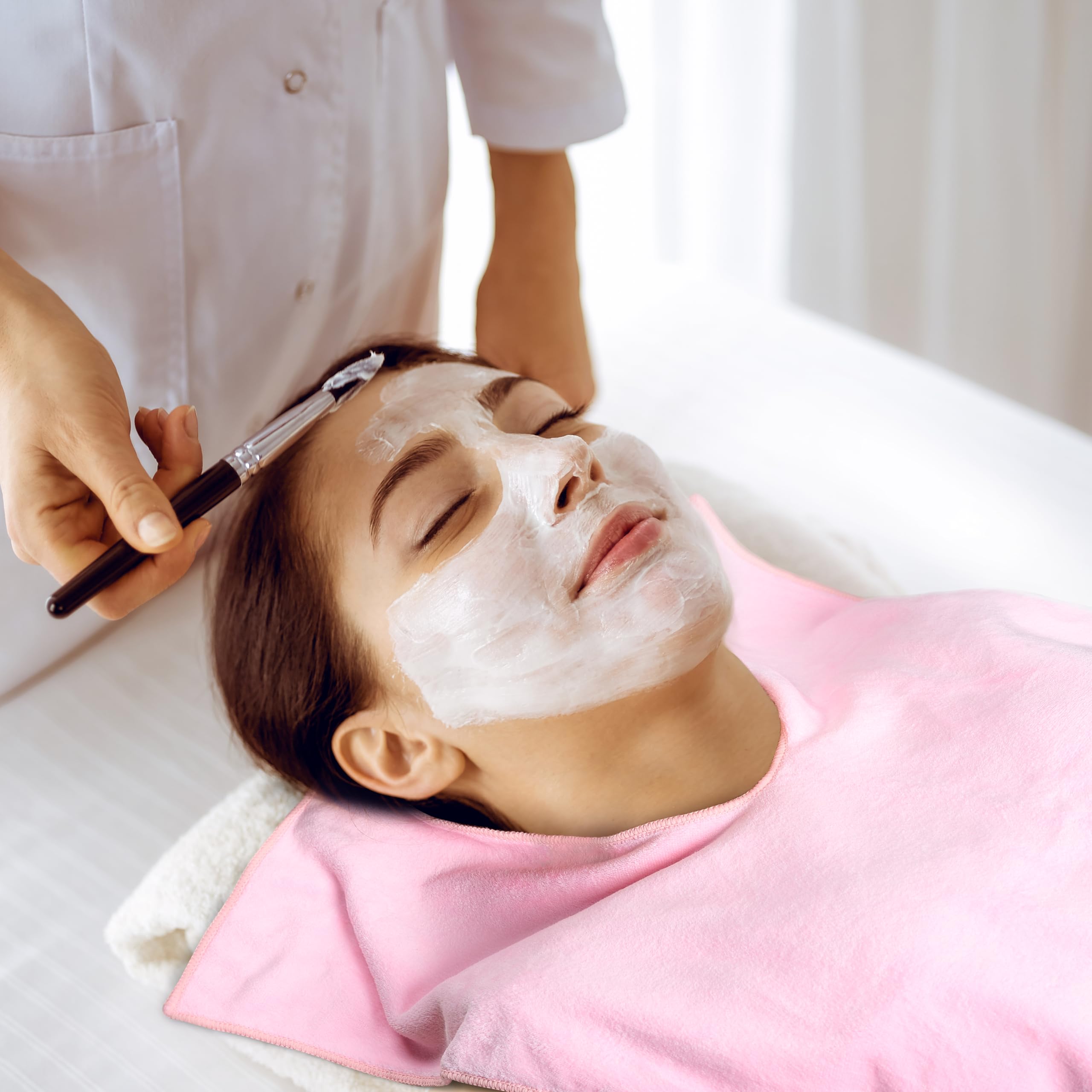 Facial Towels Professional Split Design Microfiber For Spa Steam Esthetician Supplies Salon And Barber Tools (Soft Pink)