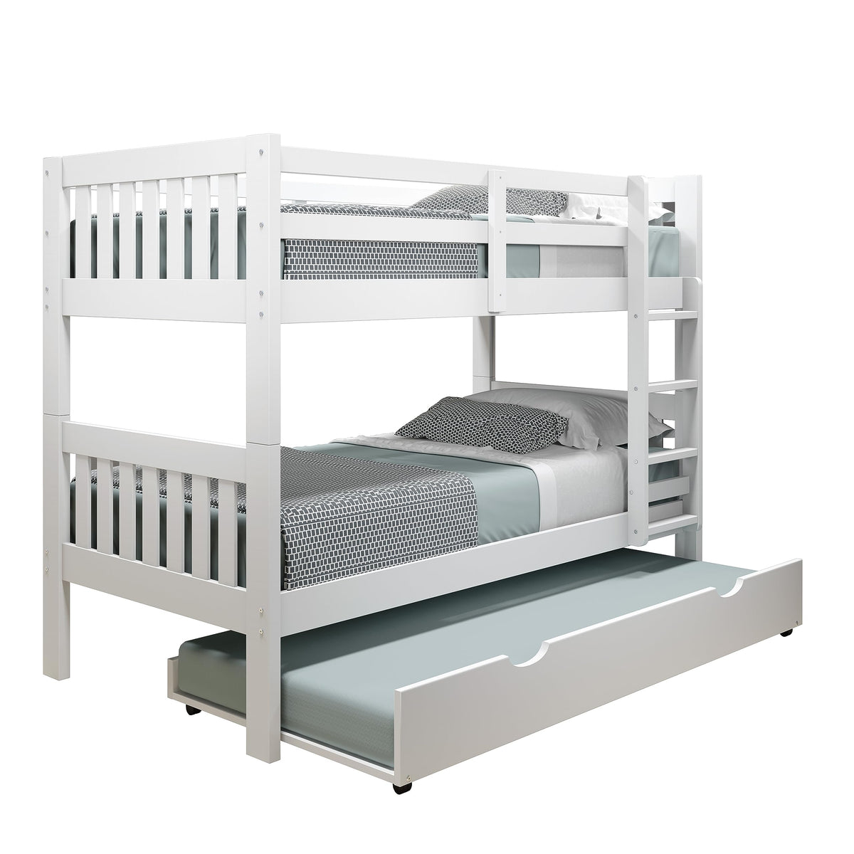 Donco Kids Austin Mission Twin Over Twin White Bunkbed with Twin Trundle