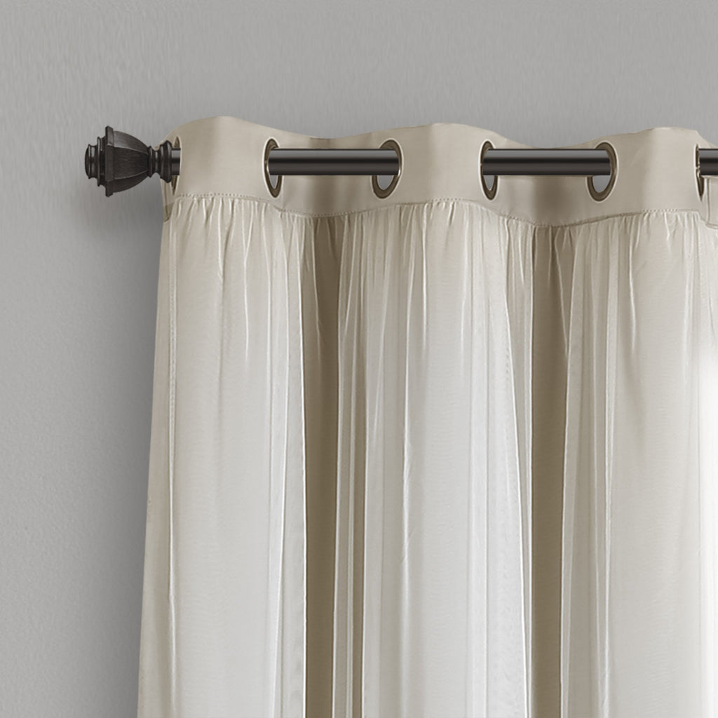Lush Decor Sheer Grommet Curtains With Insulated Blackout Lining, Window Curtain Panels, Pair, 38''W X 63''L, Wheat - Curtain Wi