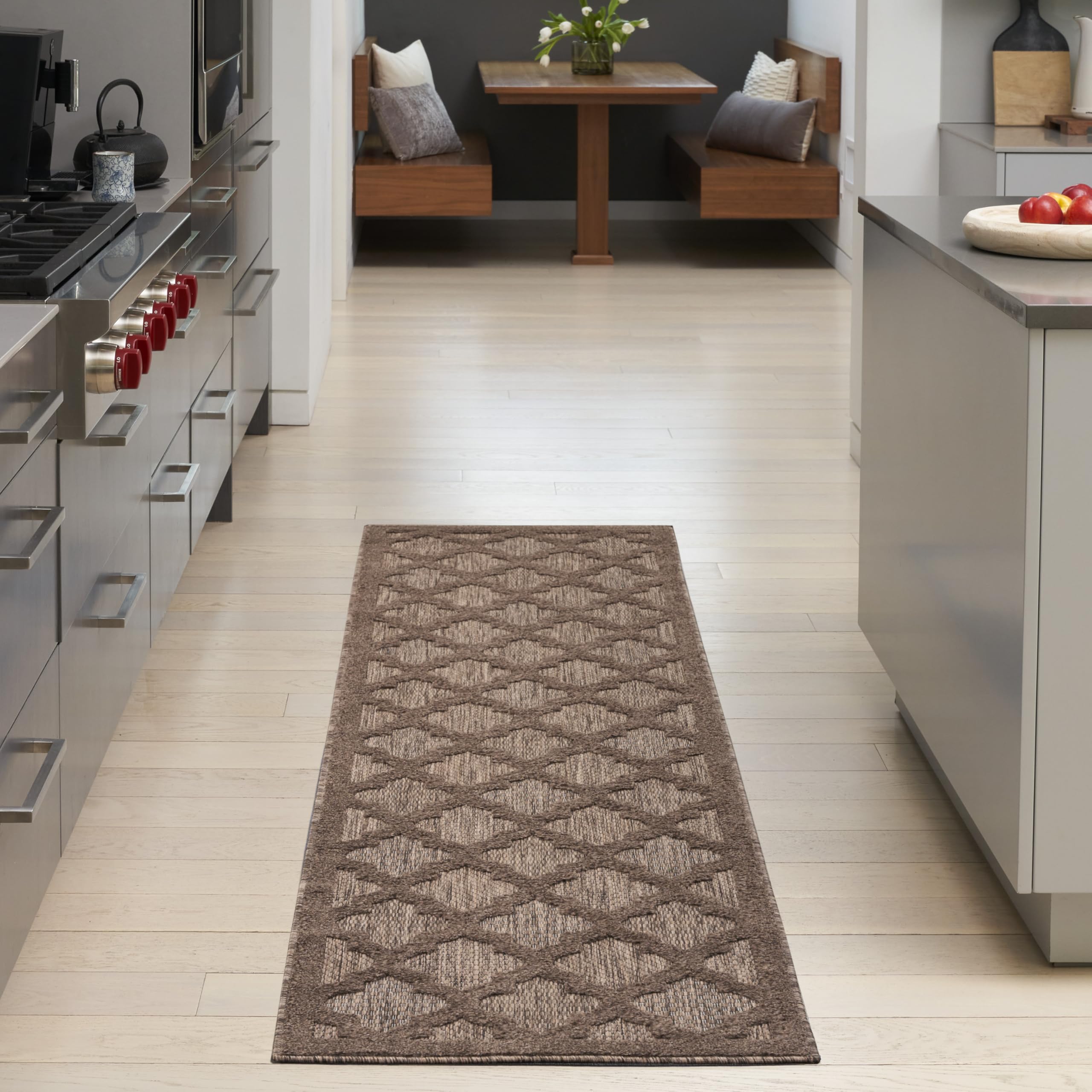 Nourison Easy Care Brown 22 x 76 Area Rug - Easy Clean, Non Shedding, Bed Room, Living Room, Dining Room, Kitchen (8 Runner)
