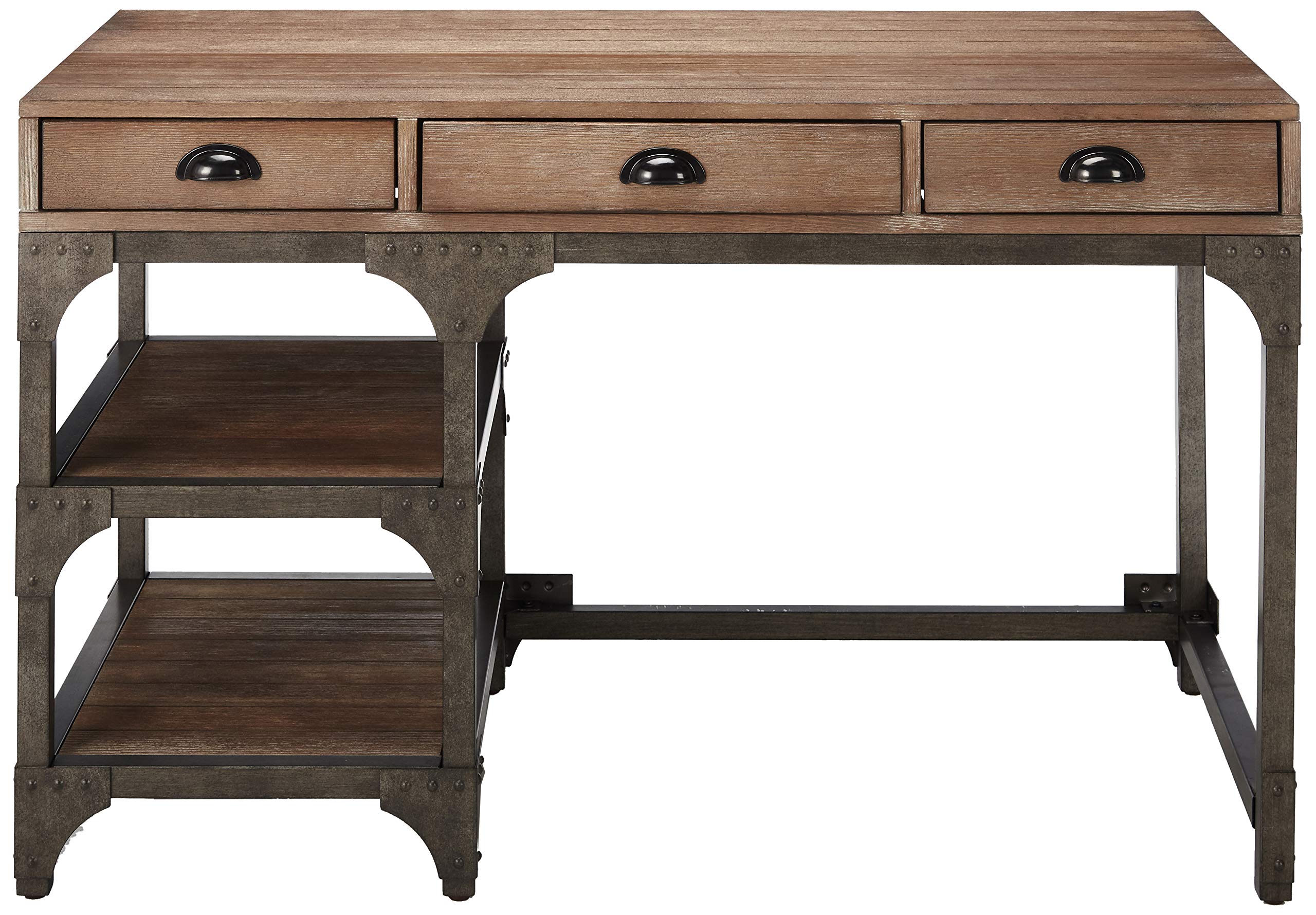 HomeRoots Furniture Weathered Oak & Antique Silver Desk, Multicolor