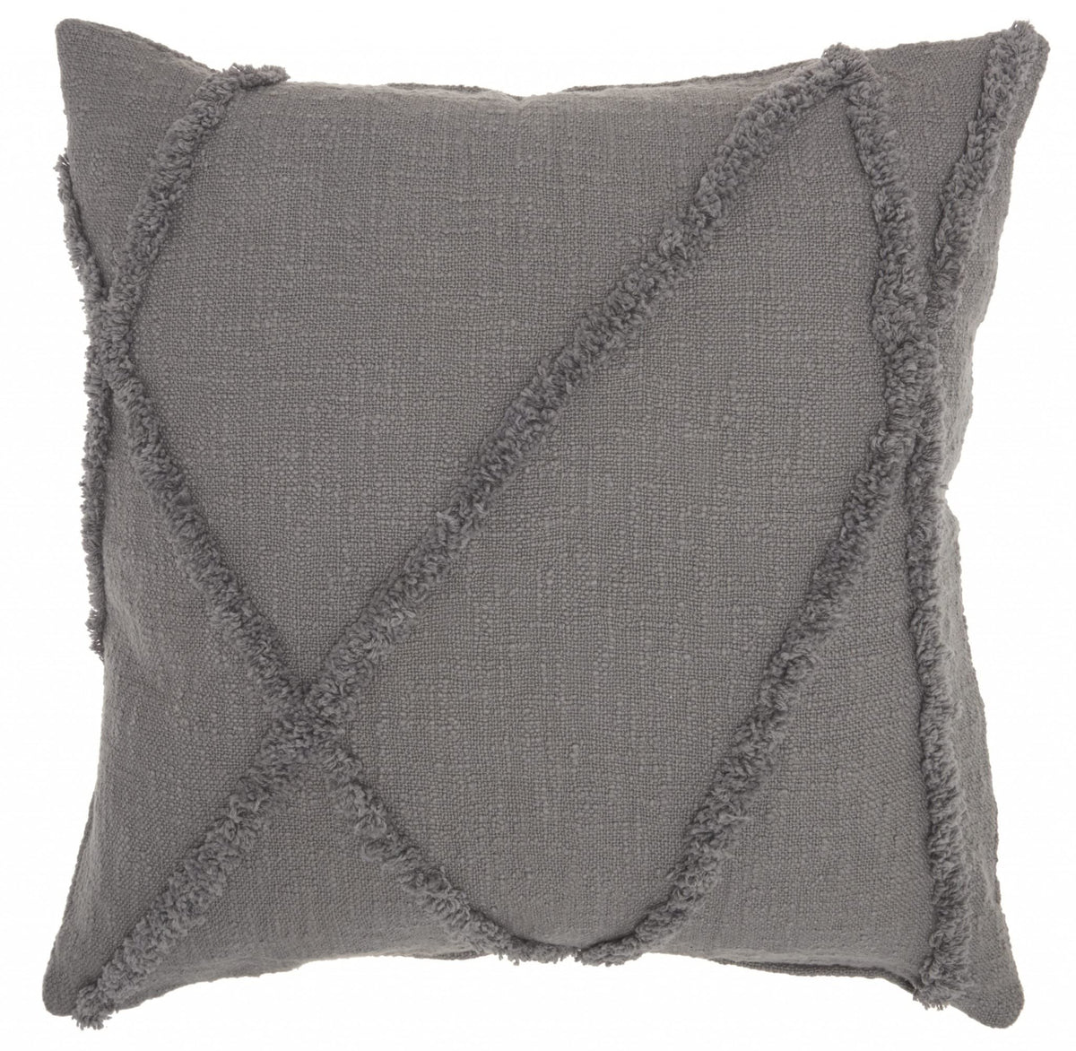 HomeRoots White Cotton Gray Abstract Shaggy Detail Throw Pillow