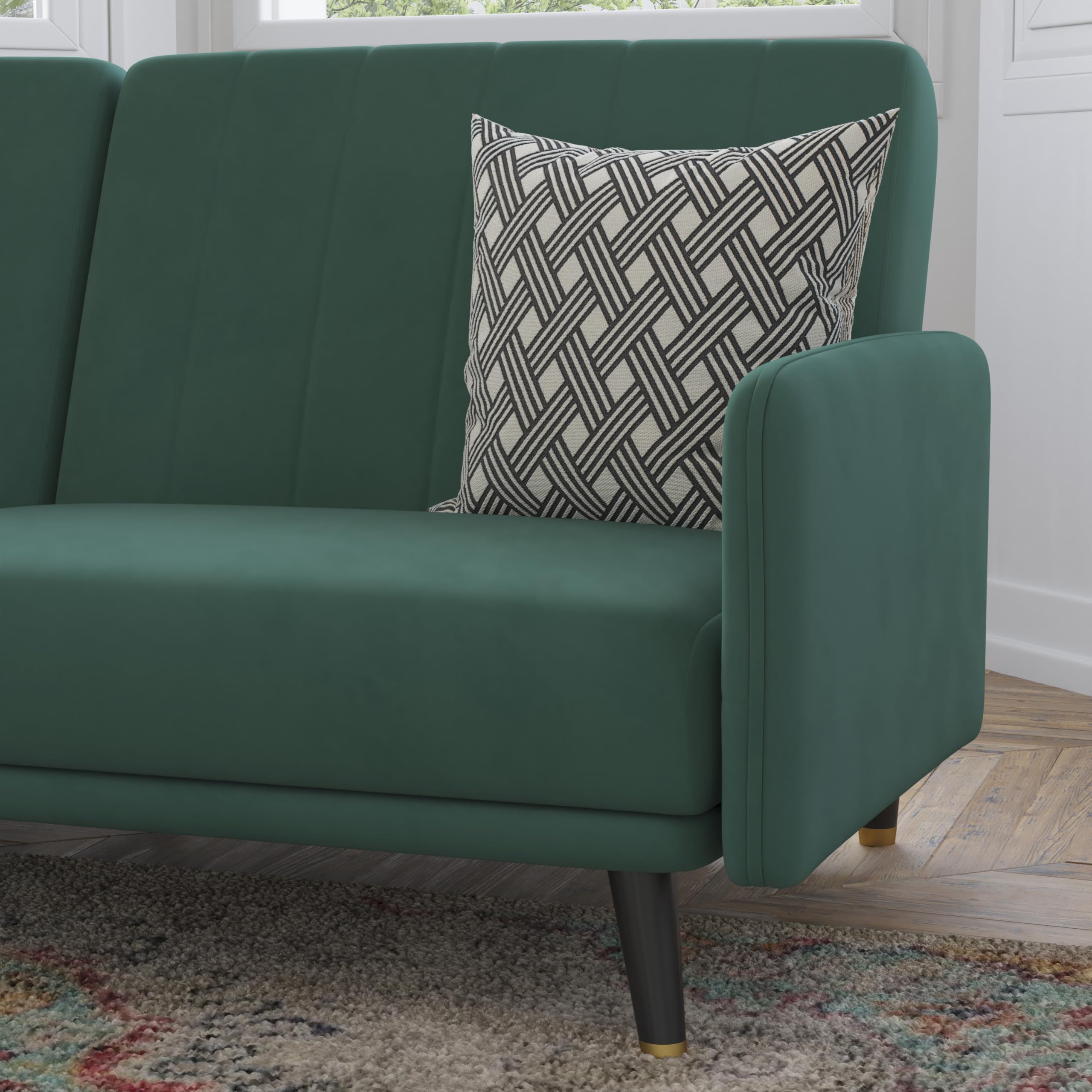 Flash Furniture Sophia Premium Split Back Sofa Futon - Emerald Green Velvet Upholstery - Solid Wood Legs - Convertible Sleeper Couch For Small Spaces