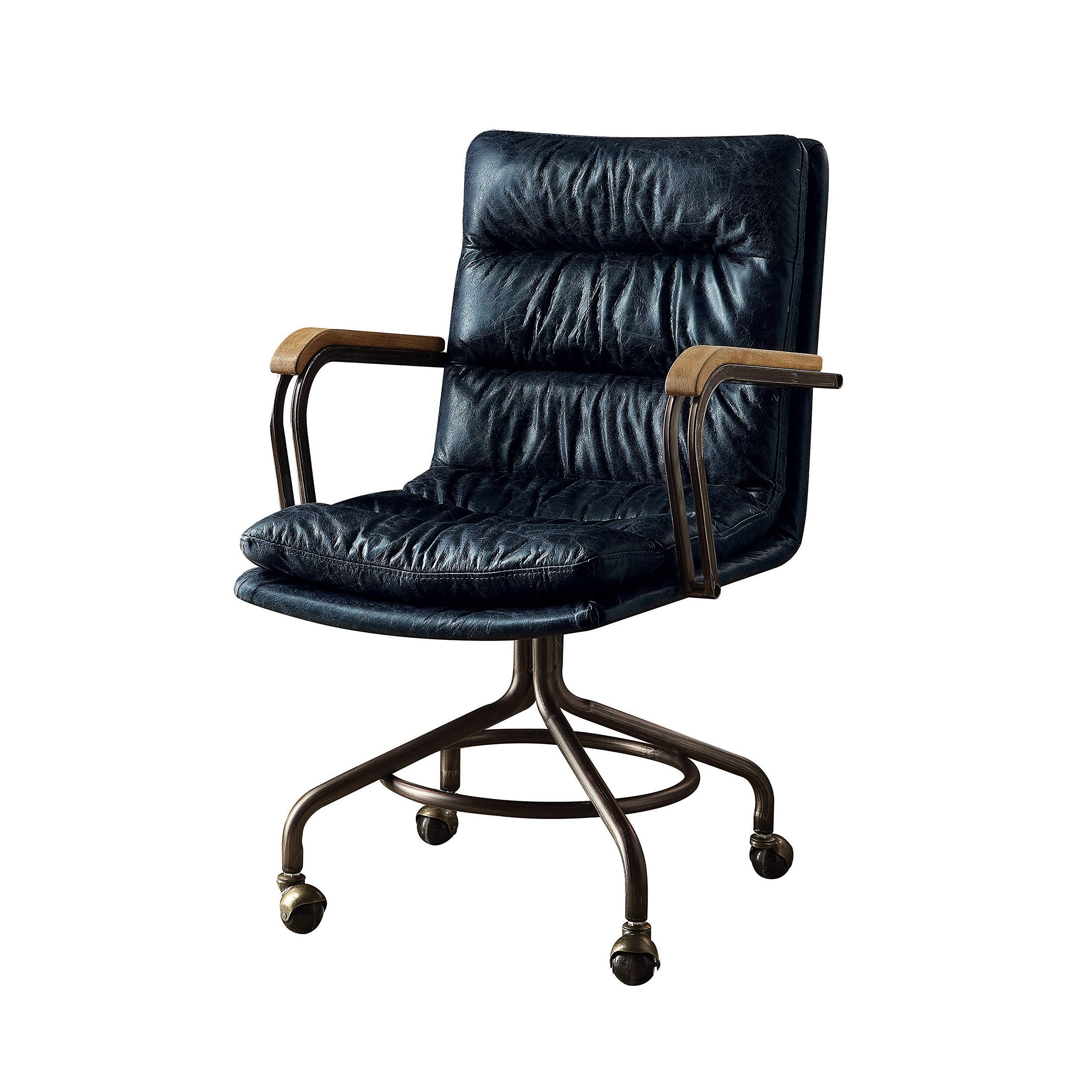 HomeRoots Furniture Leather Office Chair in Vintage Blue, Multicolor