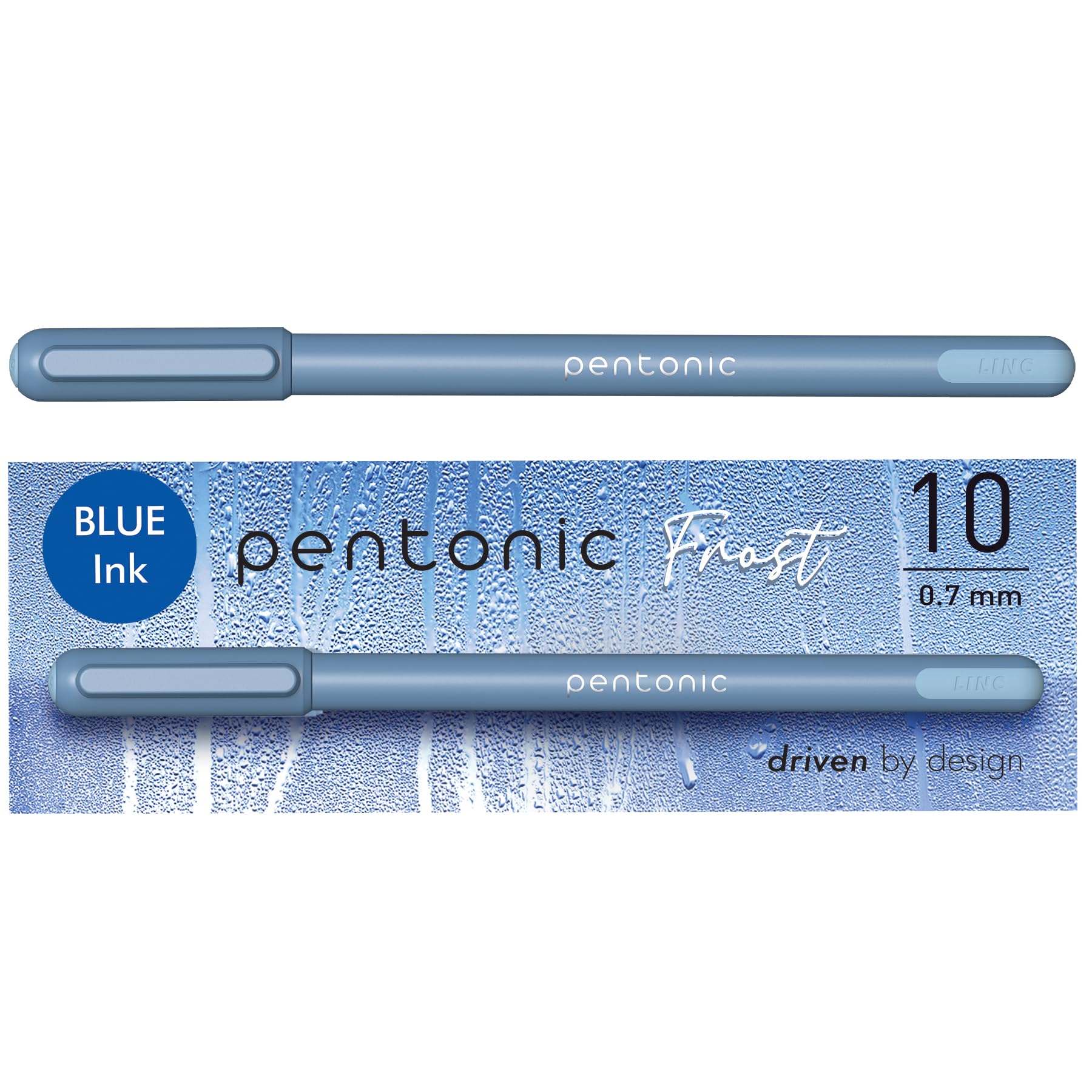 Pentonic Ballpoint Pens, 10 Count, Frosted Pale Blue Barrel With Blue Ink, 0.7 Mm Fine Point, Smooth Writing For Journaling & No