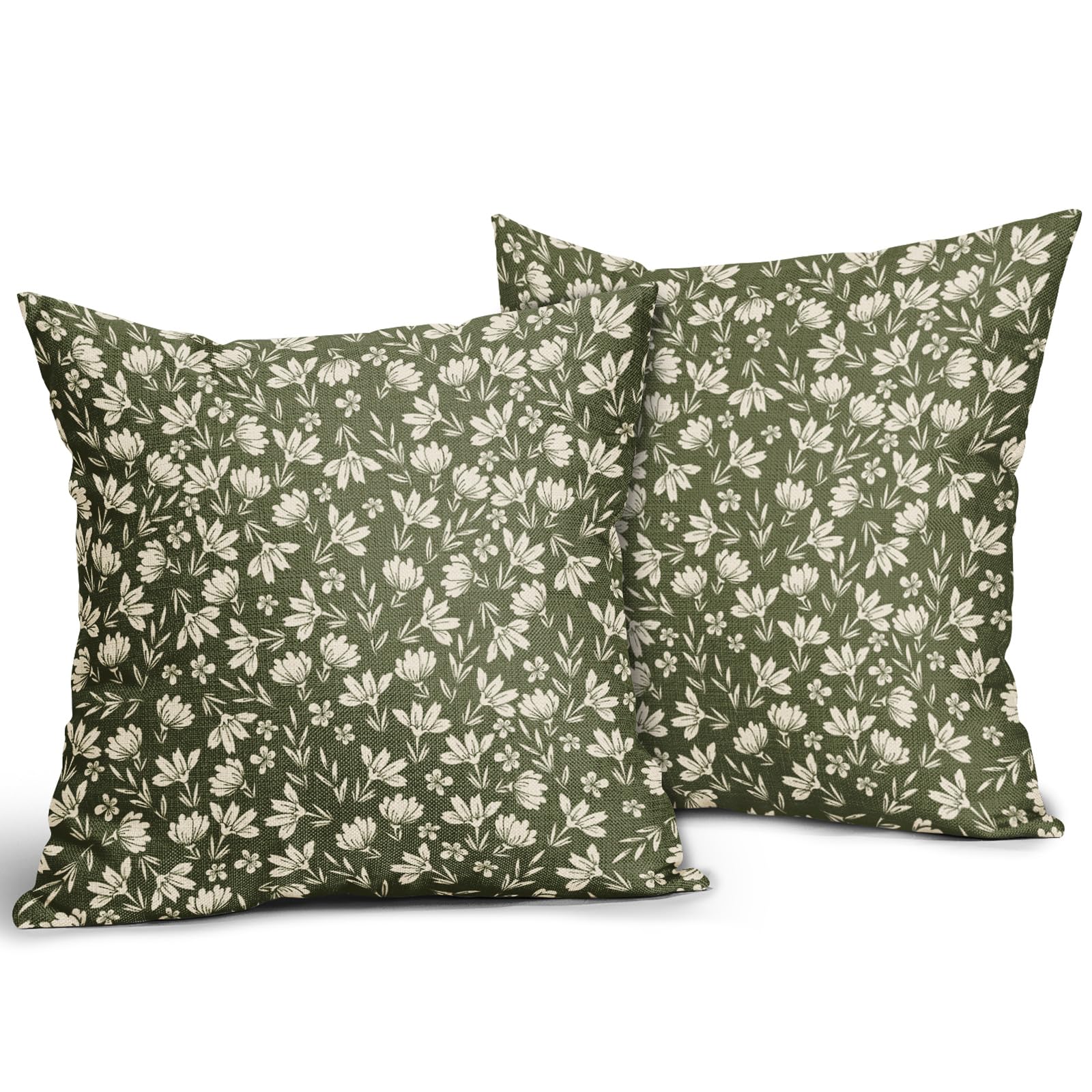 Aytipun Olive Green Pillow Covers 20X20 Set Of 2 Vintage Floral Rustic Old Style Cute Flower Print Decorative Outdoor Pillowcase
