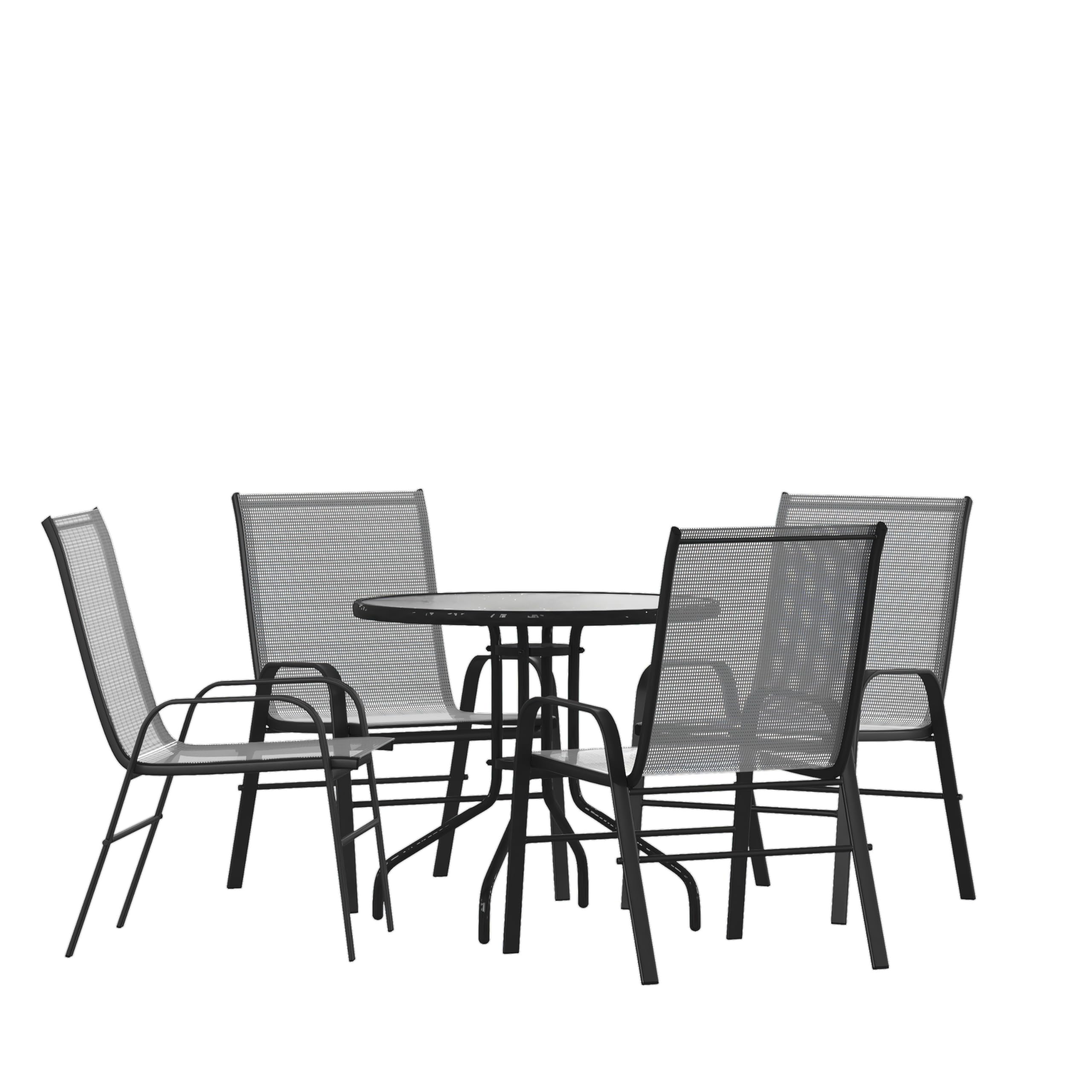 Flash Furniture Brazos 5 Piece Outdoor Patio Dining Set - 4 Gray Flex Comfort Stack Chairs - 31.5 Round Tempered Glass Patio Tab