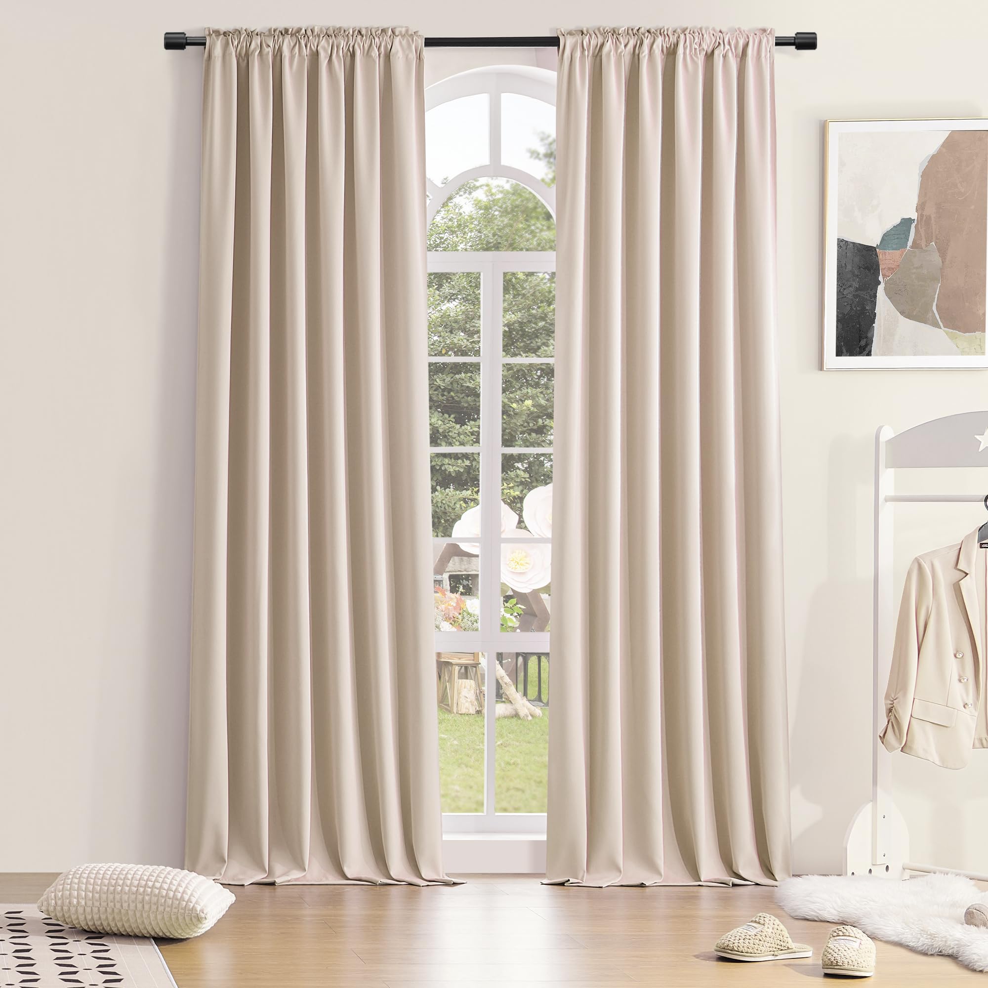 Donren 108 Inch Length Warm Taupe Curtain Panels/Drapes For Living Room Solid Energy Efficient Room Darkening Bedroom Curtains T