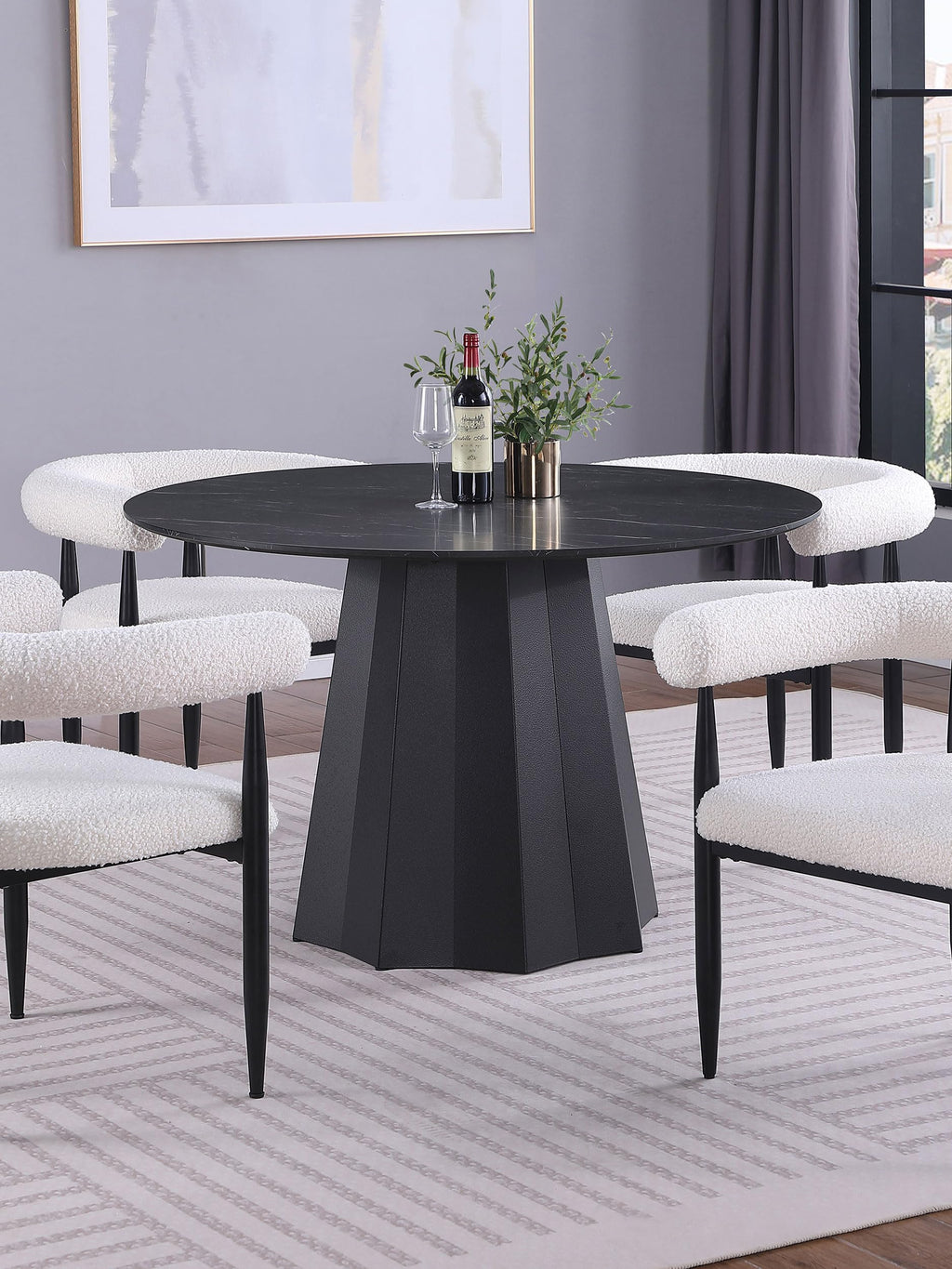 Coaster Home Furnishings Camden Round 48-Inch Faux Marble Top Dining Table Black