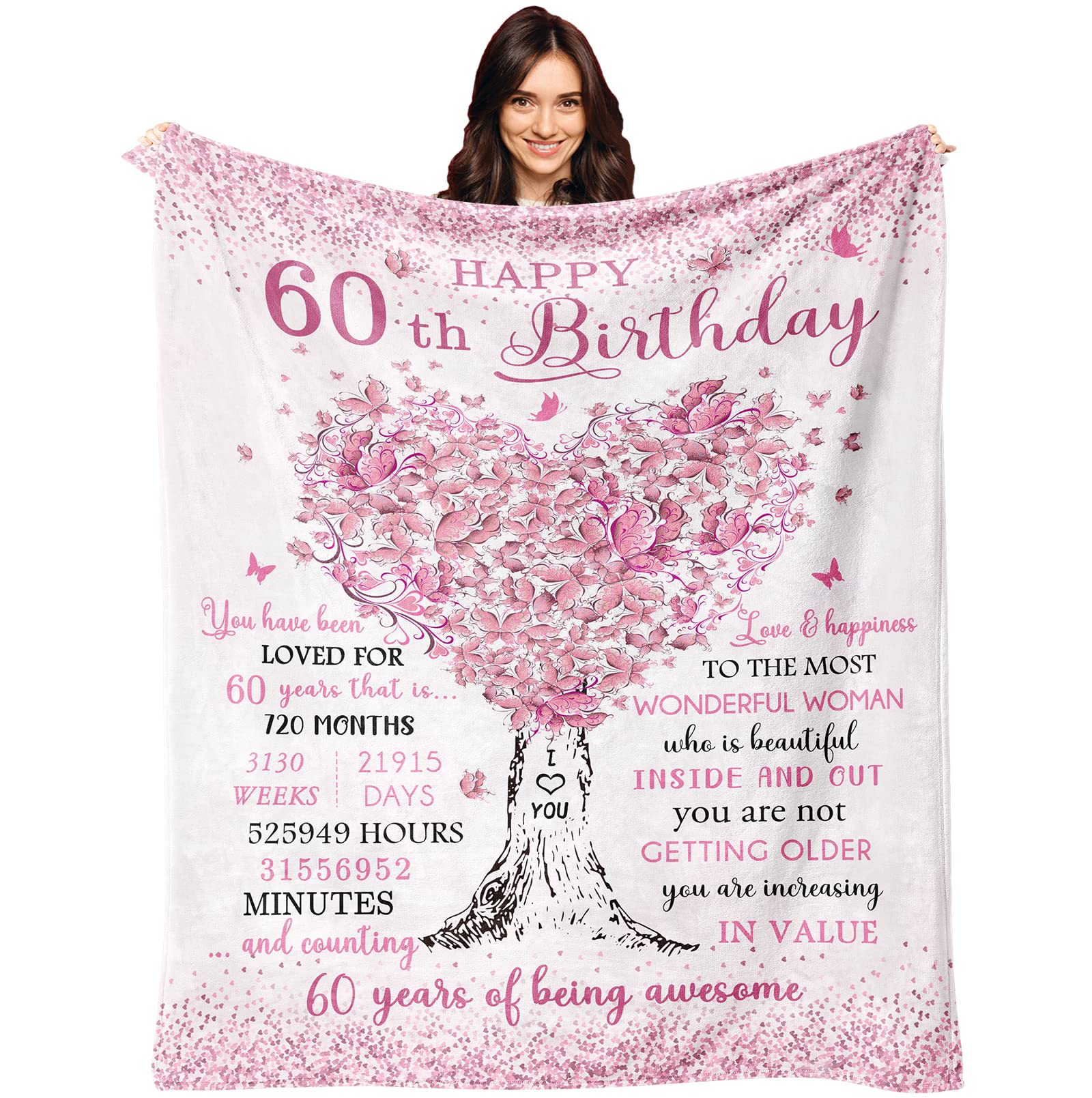 Xalazy 60Th Birthday Gifts For Women Blanket 60'X50', Birthday Gifts For 60 Year Old Woman, Happy 60Th Birthday Gifts For Wome