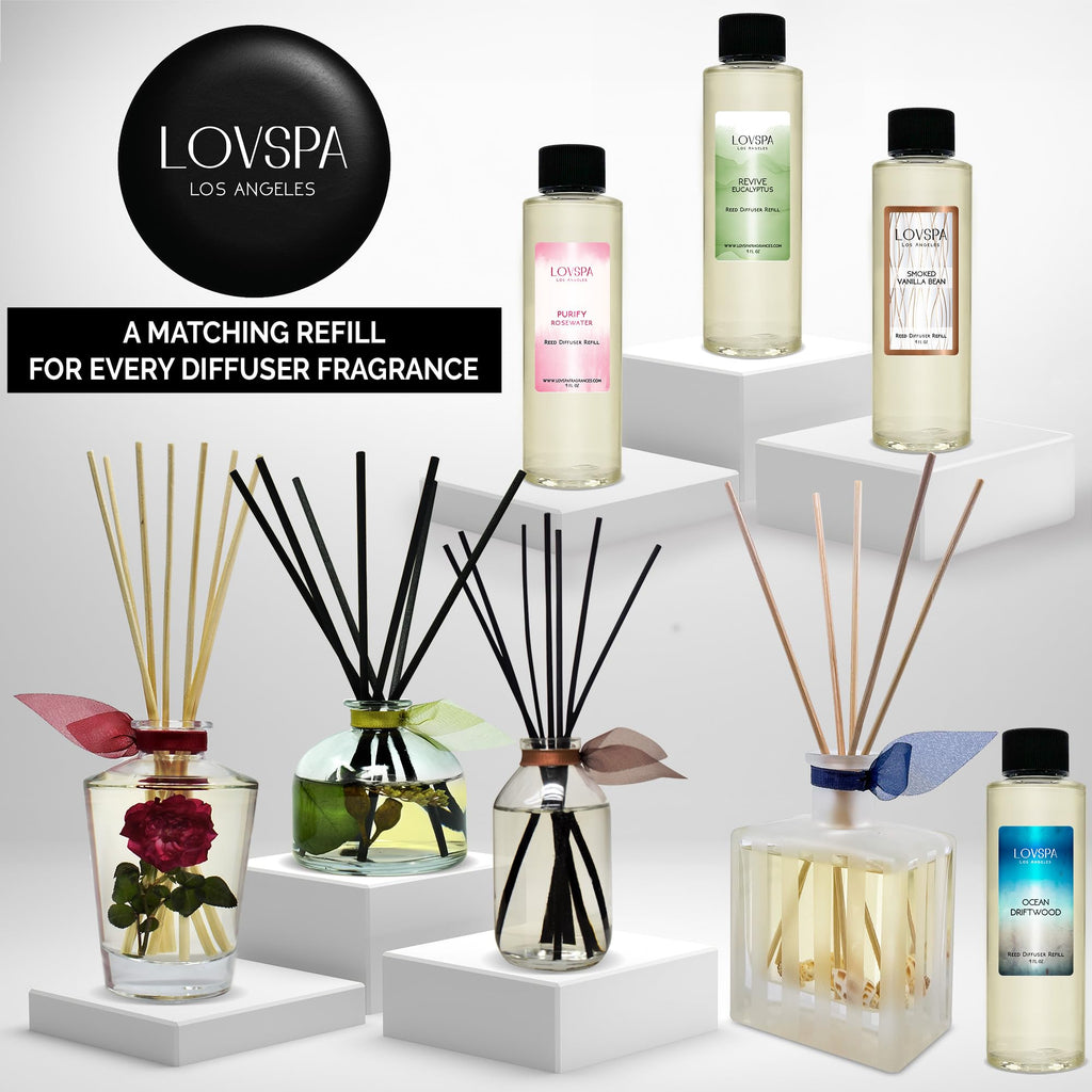 Lovspa Coastal Citrus Scented Reed Diffuser Set - Fresh Scent Diffuser For Home - Non-Toxic Oil Reed Diffuser - Made In The Usa