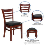 Flash Furniture HERCULES Series Ladder Back Mahogany Wood Restaurant Chair - Black Vinyl Seat