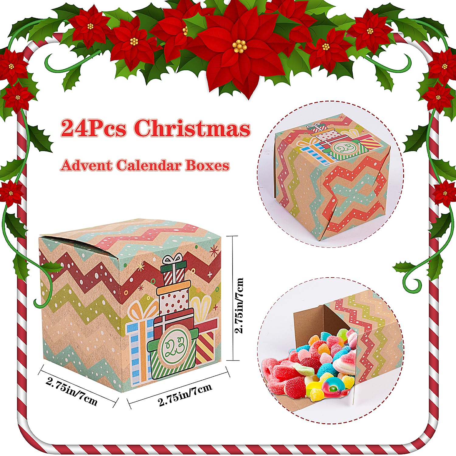 Elephant-Package 24 Pcs Diy Kraft Paper Christmas Advent Calendar Boxes, 24 Days Advent Countdown Gift Boxes, Christmas Cardboar