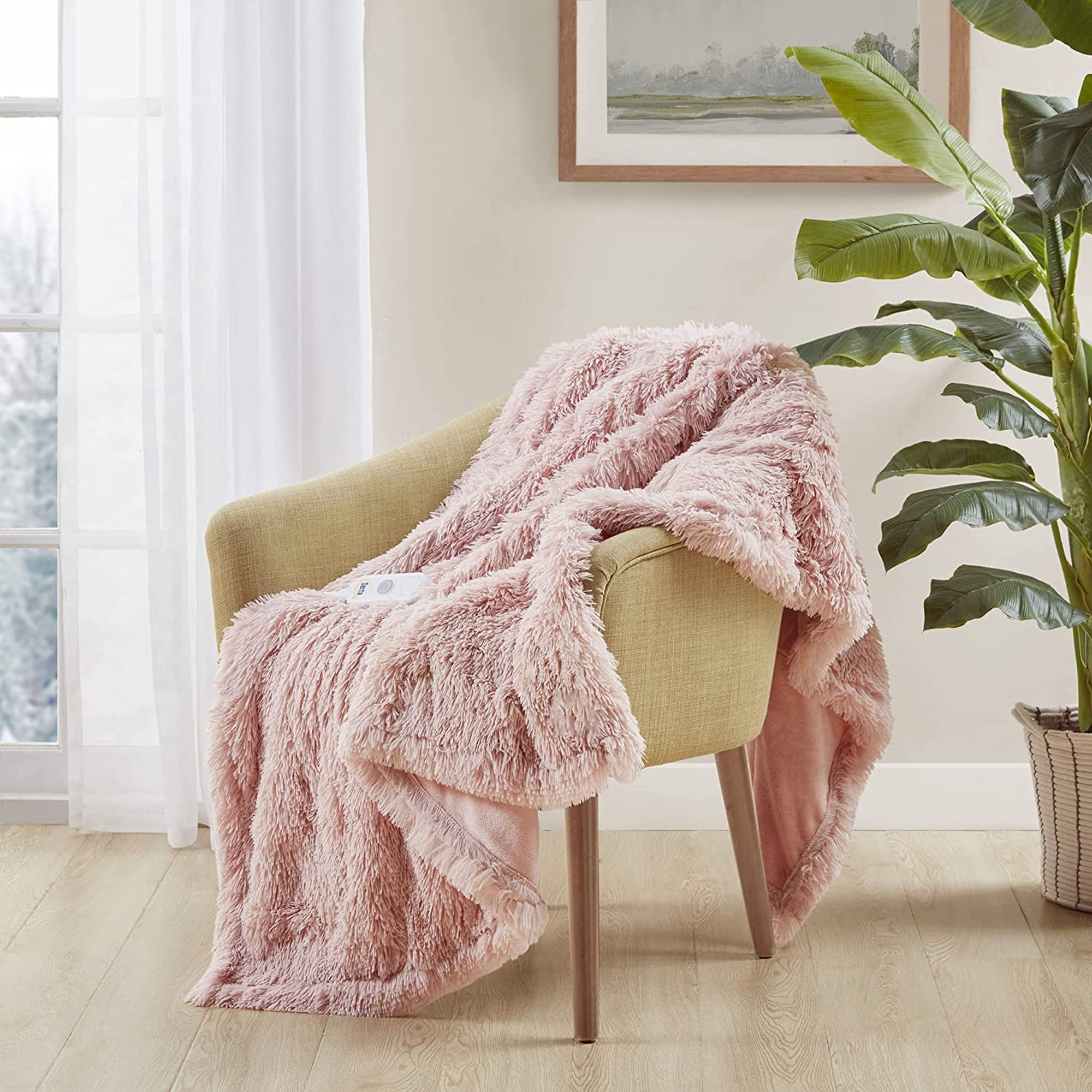 Serta Mila Shaggy Heated Throw Blanket - Soft Faux Fur Heated Blanket, Fast Heating, Auto Shut Off Timer, Low Emf, 5 Heat Settin