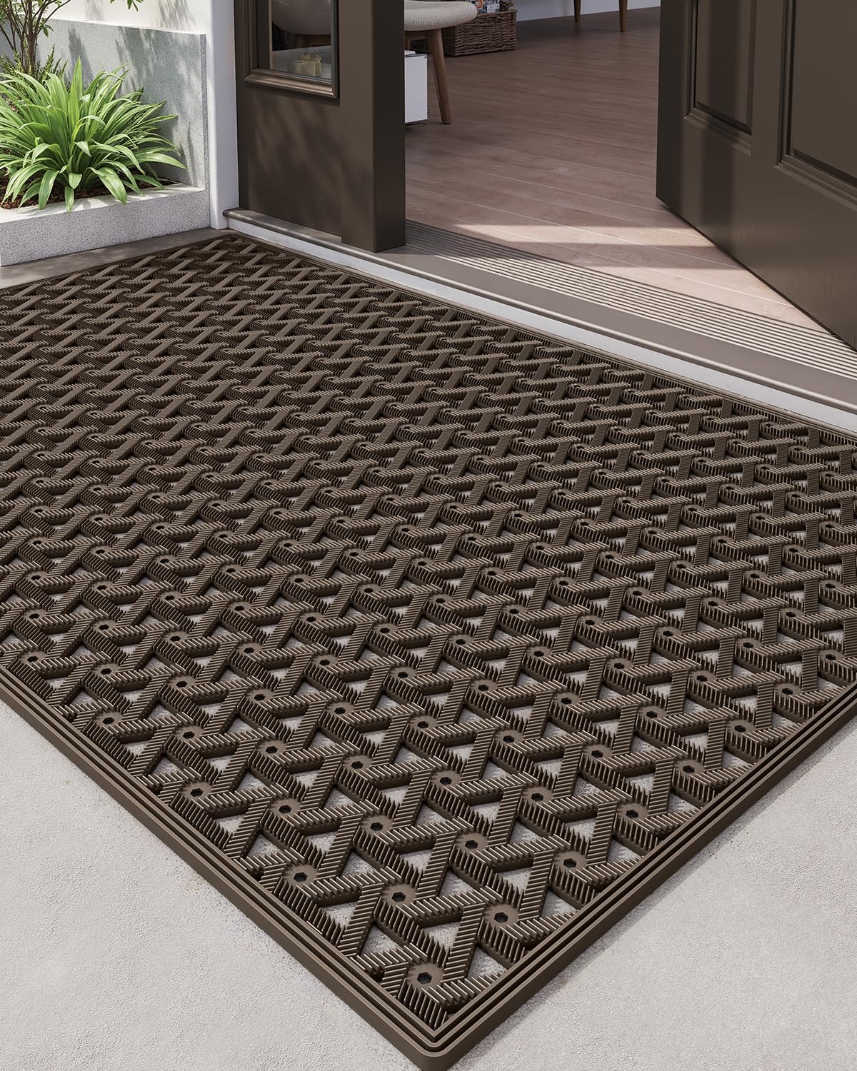 DEXI Front Door Mat Outside Entrance Rubber 32x48, Welcome Floor Doormat Heavy Duty Non Slip, Dirt Trapper Waterproof Exterior E