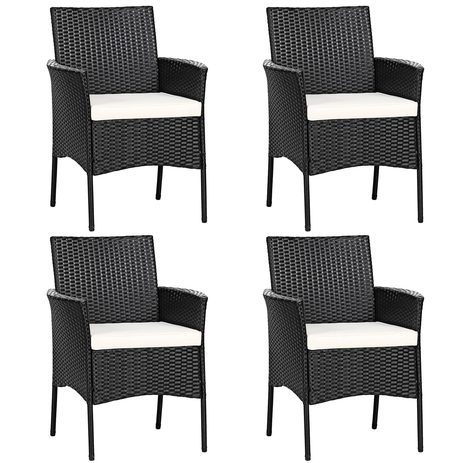 Relax4Life Wicker Patio Chairs Set Of 4, Indoor Outdoor Pe Rattan Armchairs W/Cane Back, Seat Cushions For Bistro Porch Poolside