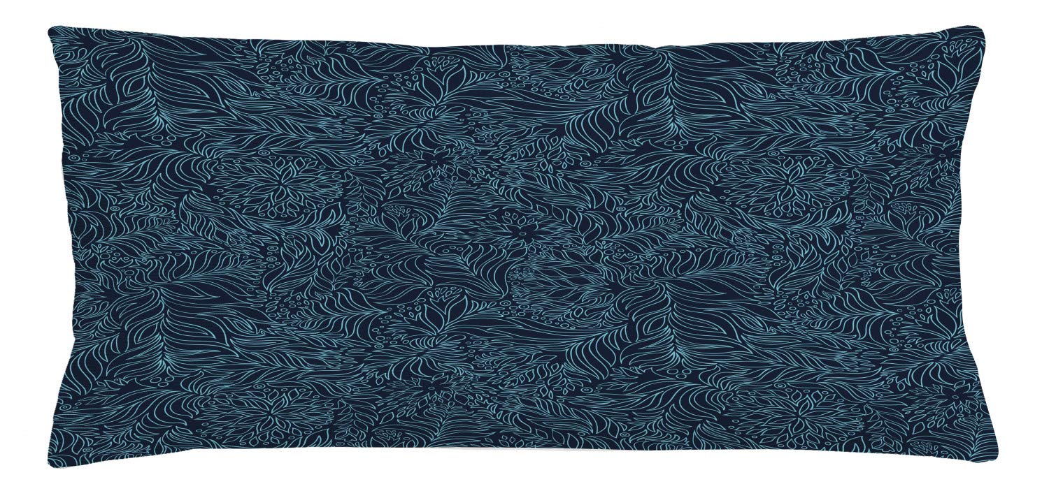 Ambesonne Navy And Teal Throw Pillow Cushion Cover, Abstract Flourish Nature Inspired Pattern Leaves Blossoms, Decorative Rectan