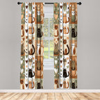 Ambesonne Cats Curtains, Modern Scandi Pattern Of Kitten Love With Romantic Hearts Cartoon Design, Window Treatments 2 Panel Set