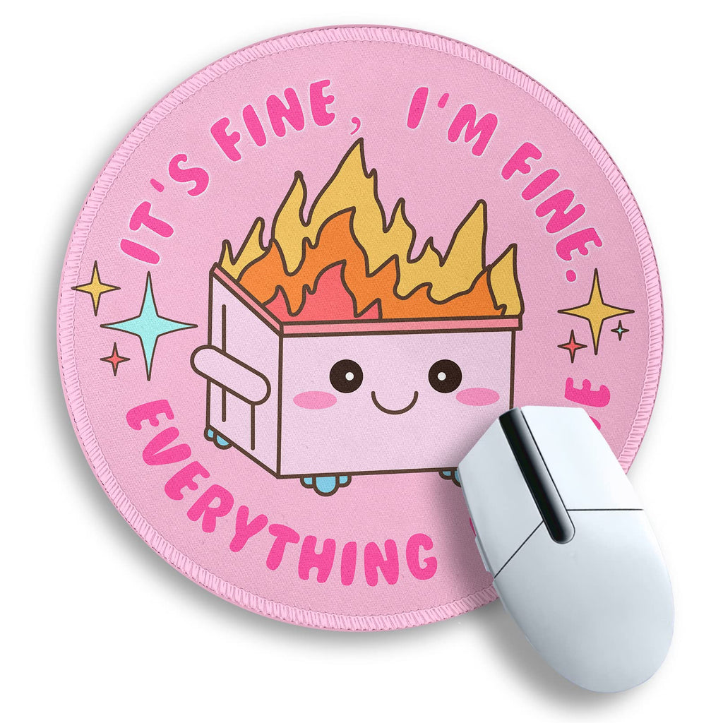 Funny Round Mouse Pad For Desk, Cute Office Decor For Women, Dumpster On Fire Small Mousepad,Stitched Edge Non-Slip Rubber Base,
