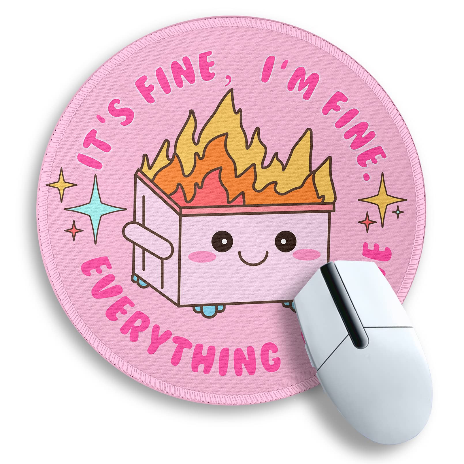 Funny Round Mouse Pad For Desk, Cute Office Decor For Women, Dumpster On Fire Small Mousepad,Stitched Edge Non-Slip Rubber Base,