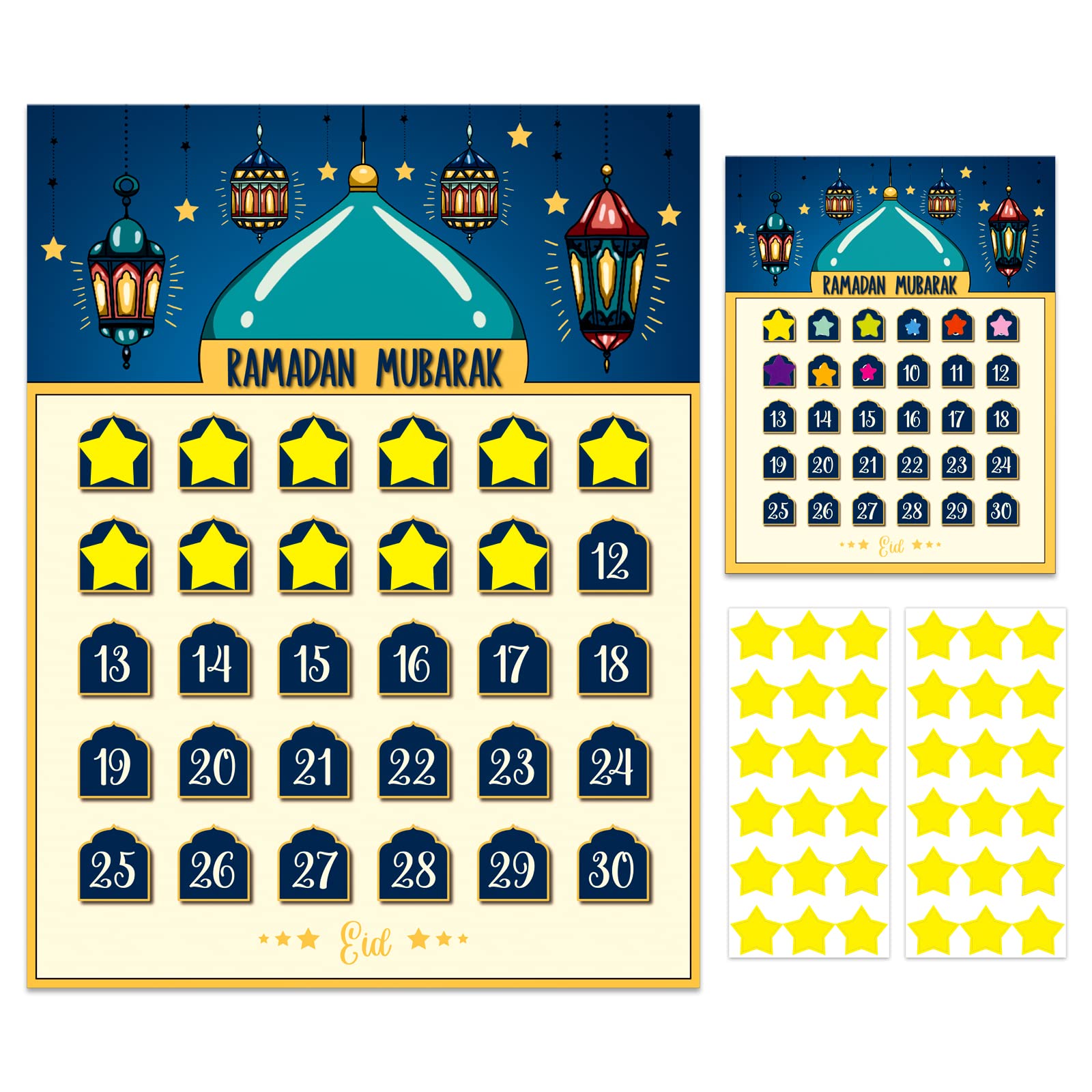 Hohomark Ramadan Calendar 2023 Eid Mubarak Countdown for Kids 30 Days Advent Poster Decorations Home Wall with 36 Star Stickers 