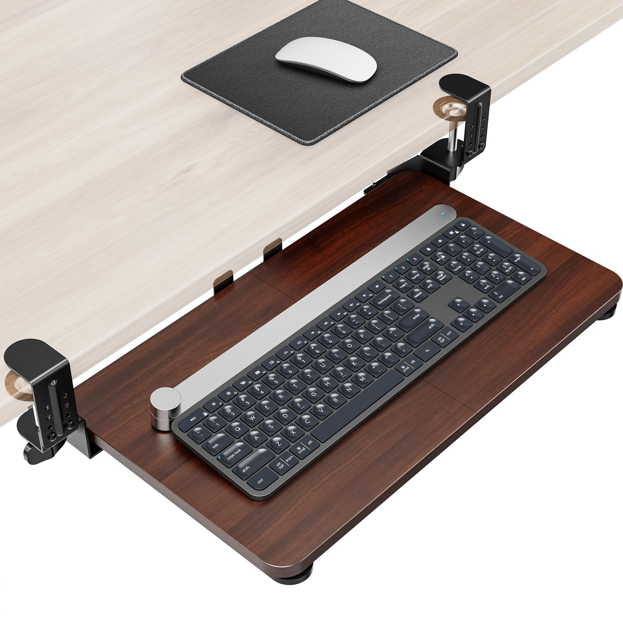 Zontera Ergonomic Mouse & Keyboard Tray Under Desk, Pull Out with Adjustable C-clamp, 20 (25.9 Including Clamps) x 11.8 Inch Sli