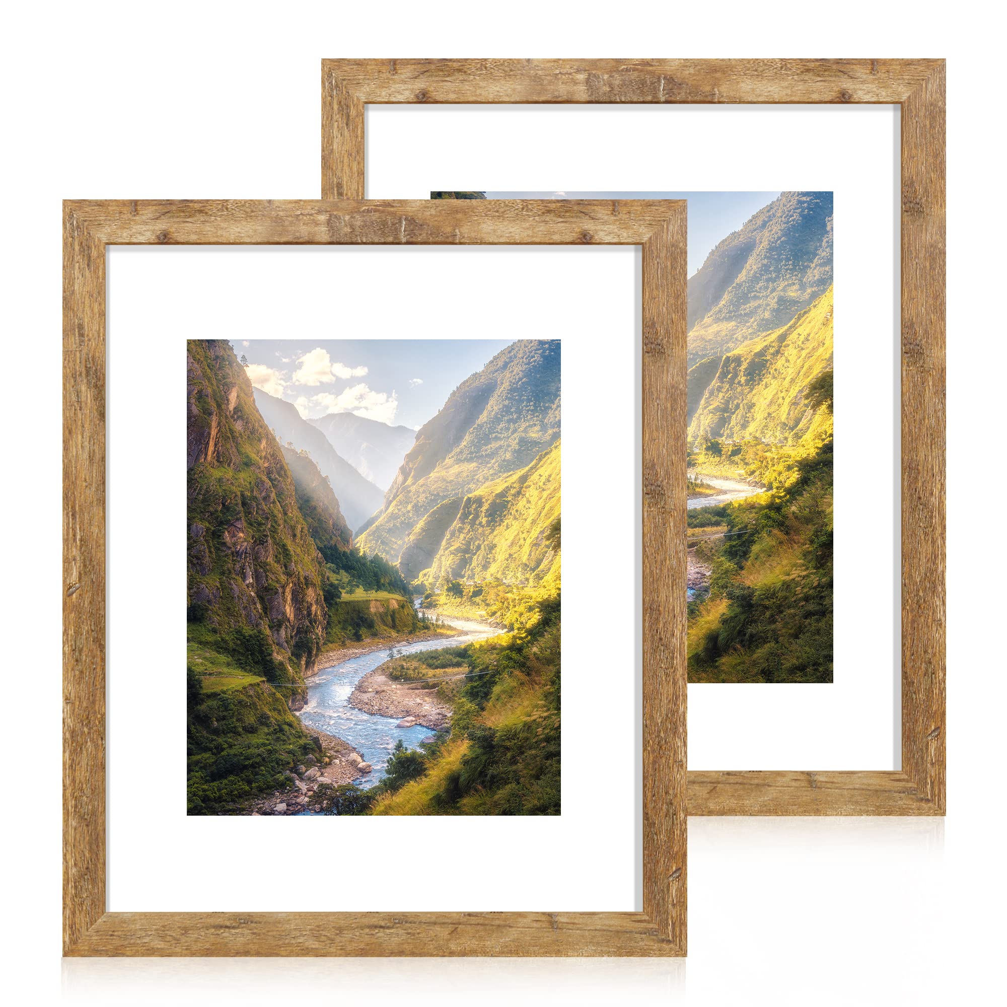 iRahmen 16x20 Frame Set of 2, Display Pictures 11x14 with Mat or 16 x 20 Without Mat, Wall Gallery Photo/Poster Frames, Rustic B