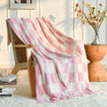 Checkered Throw Blanket For Couch, Pink Checkerboard Blankets With Soft Fluffy Microfiber For Bed Sofa, Cozy Knit Lightweight De