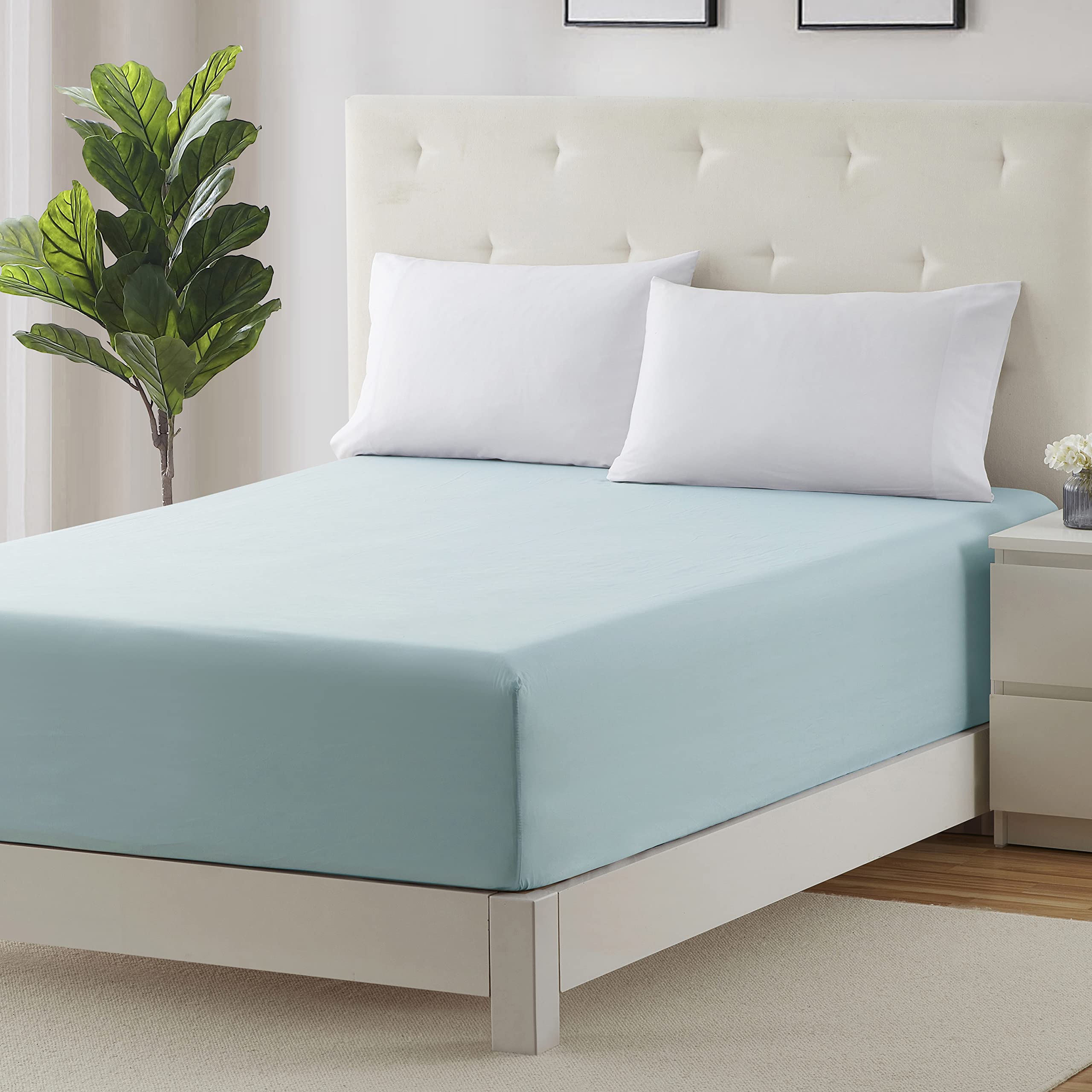 Clara Clark Deep Pocket Queen Fitted Sheet Fits Up To 21 Inch Mattress - Super Soft Queen Fitted Sheet Only, Fade, Stain Resista